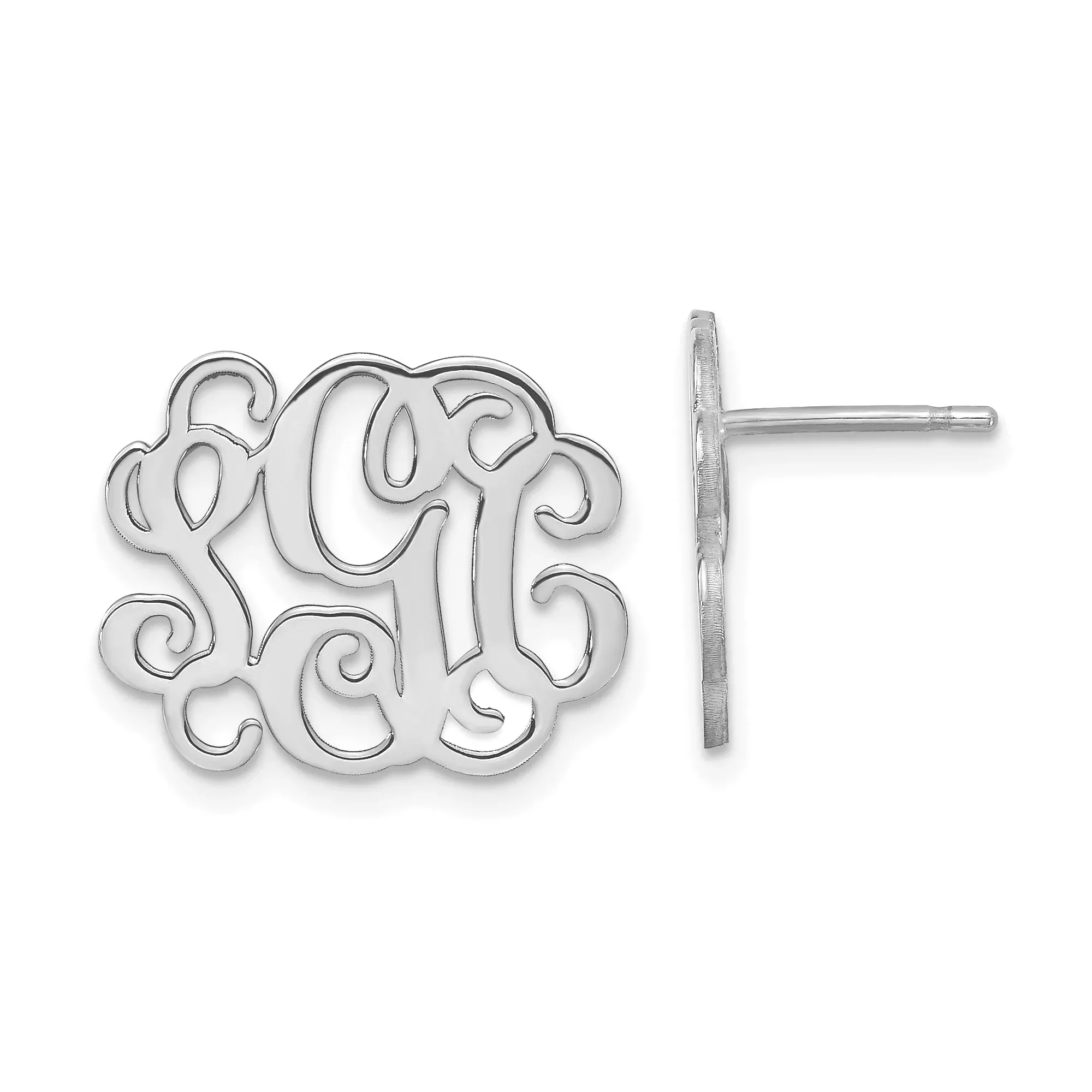 Sterling Silver Monogram Stud Earrings, Script Initial Letter Design for Women
