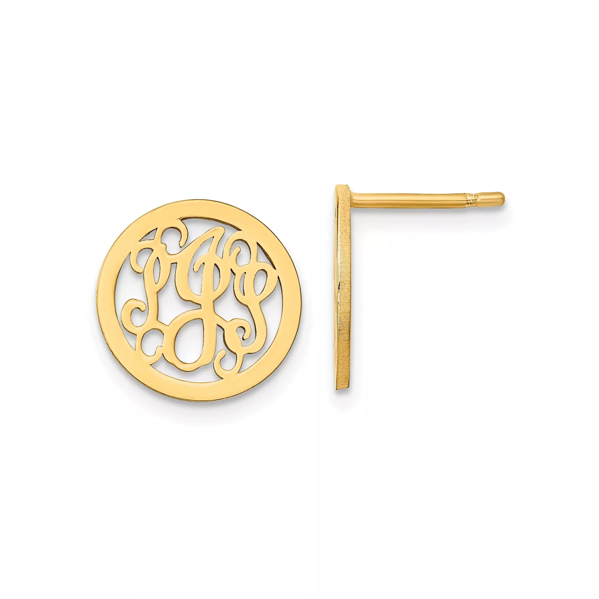 Sterling Silver Monogram Stud Earrings with Script Cutout Design, Custom Initial Letter Jewelry