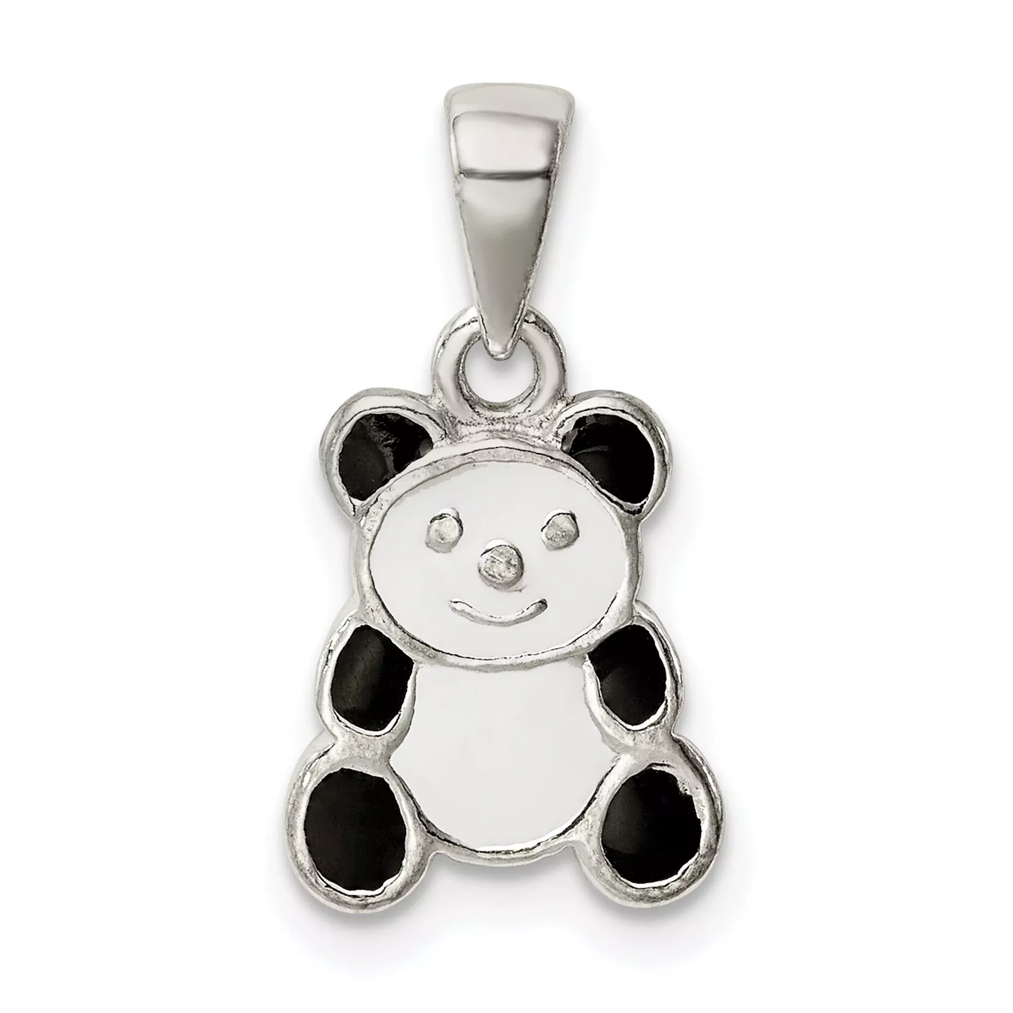 Sterling Silver Panda Pendant with Black and White Enamel Detailing, Animal Charm Jewelry