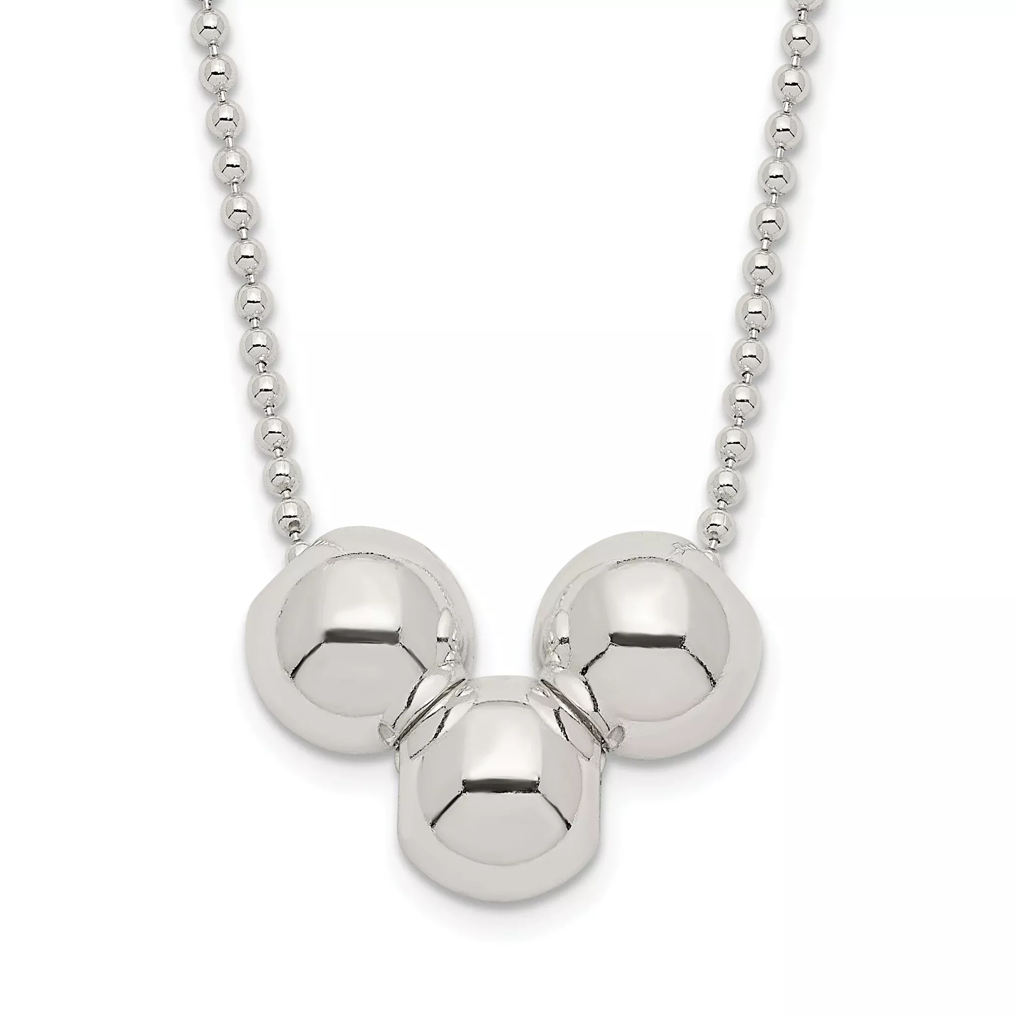 Sterling Silver Polished 3 Bead Necklace