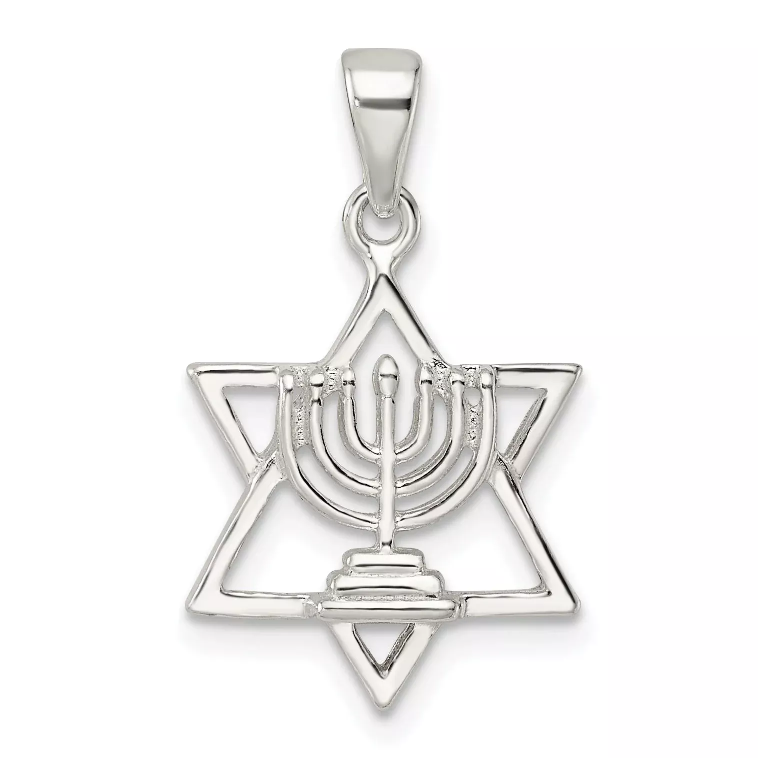 Sterling Silver Polished And D /C Star Of David W /Menorah Pendant