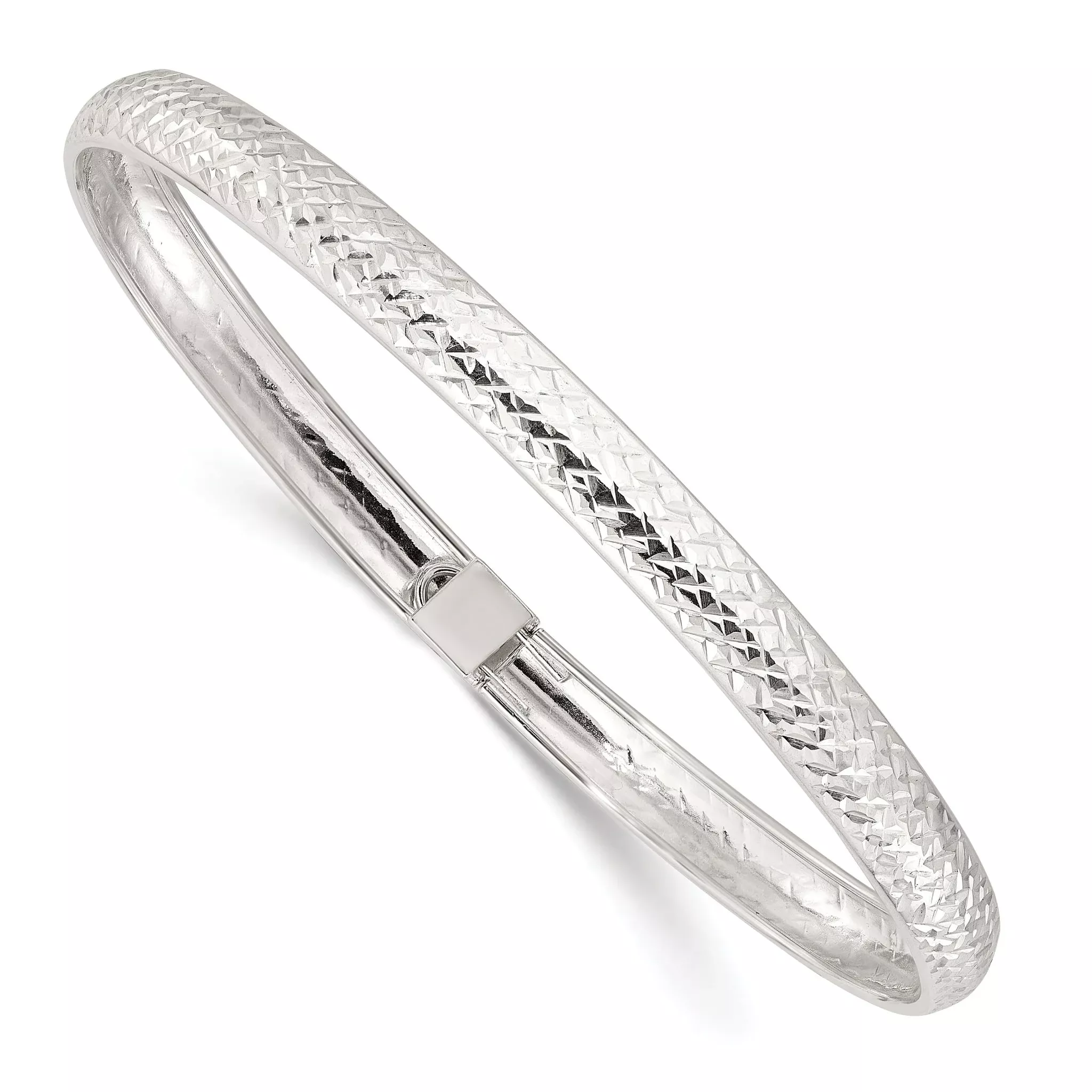 Sterling Silver Polished and Diamond Cut Flexible Bangle