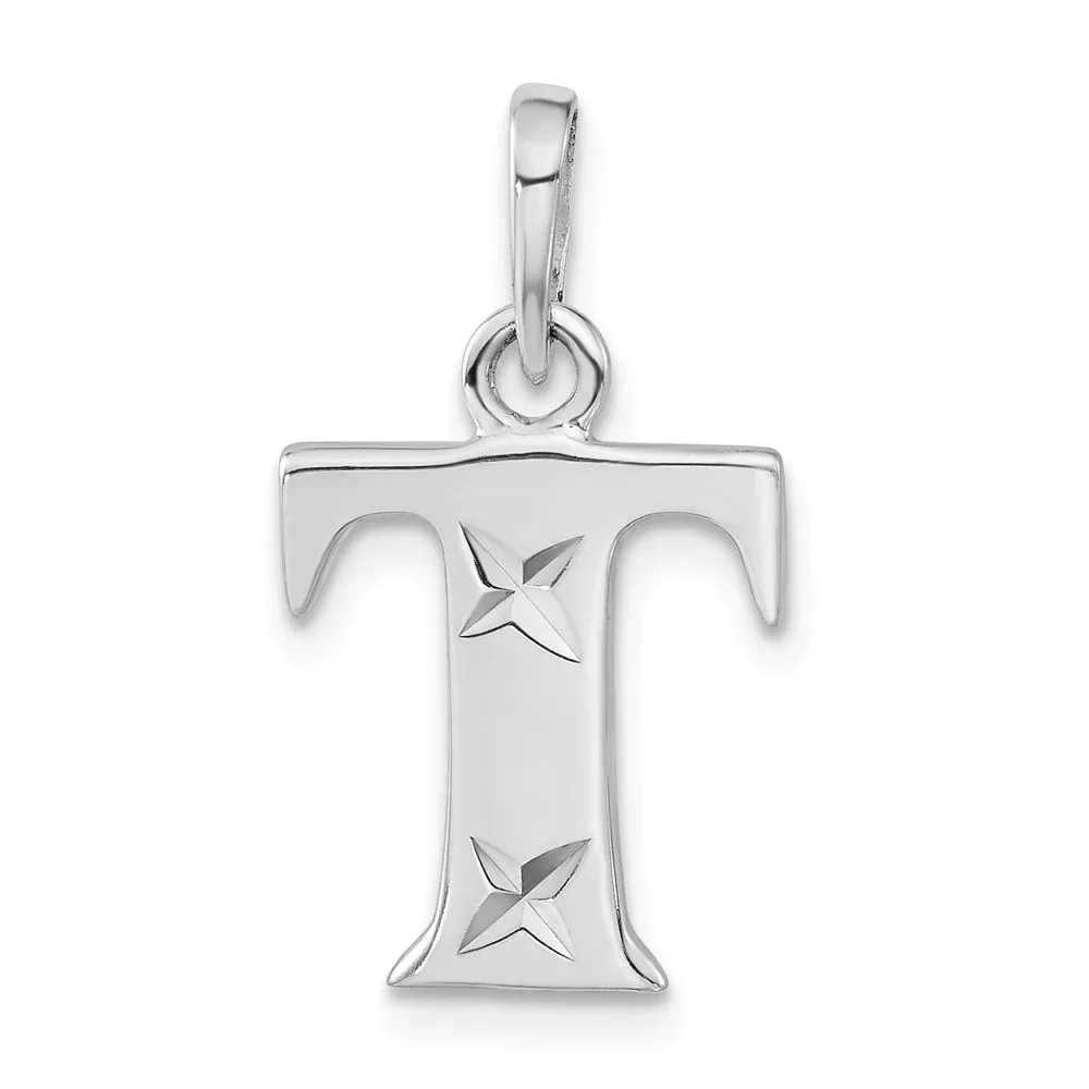 Sterling Silver Polished Diamond-Cut Initial T Pendant