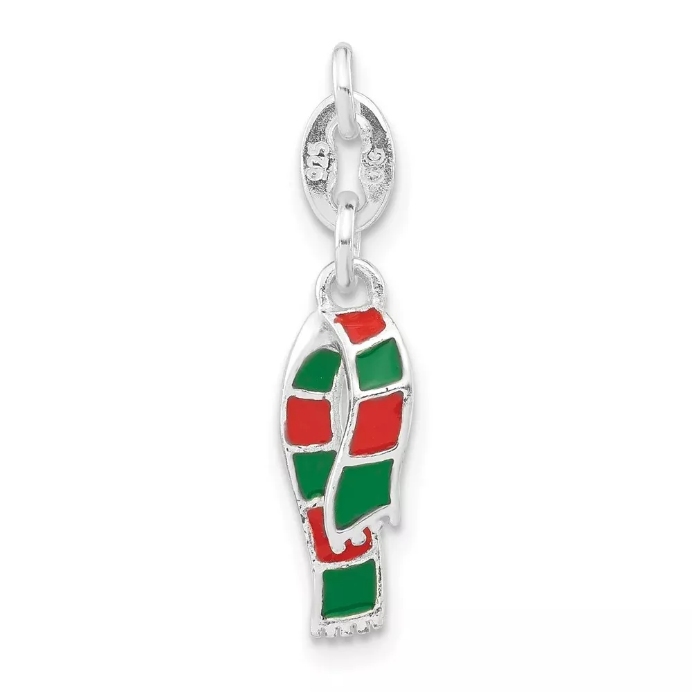 Sterling Silver Polished Enameled Christmas Scarf Charm
