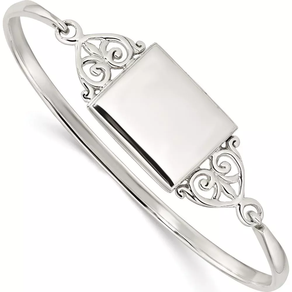 Sterling Silver Polished Rectangular Locket Bangle with Hook Clasp by Lumare Gioia