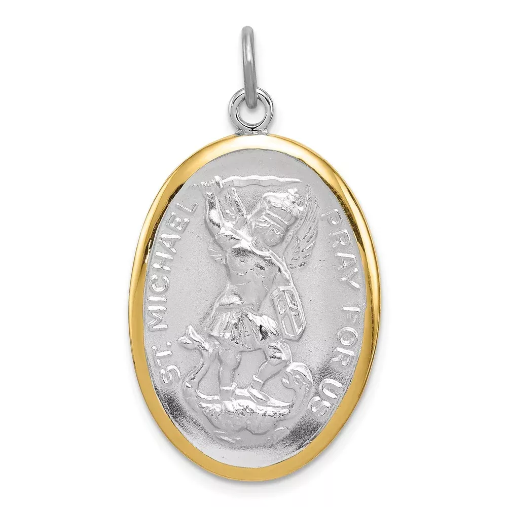 Sterling Silver Reversible Rhodium-Plated & Vermeil St. Michael Medal