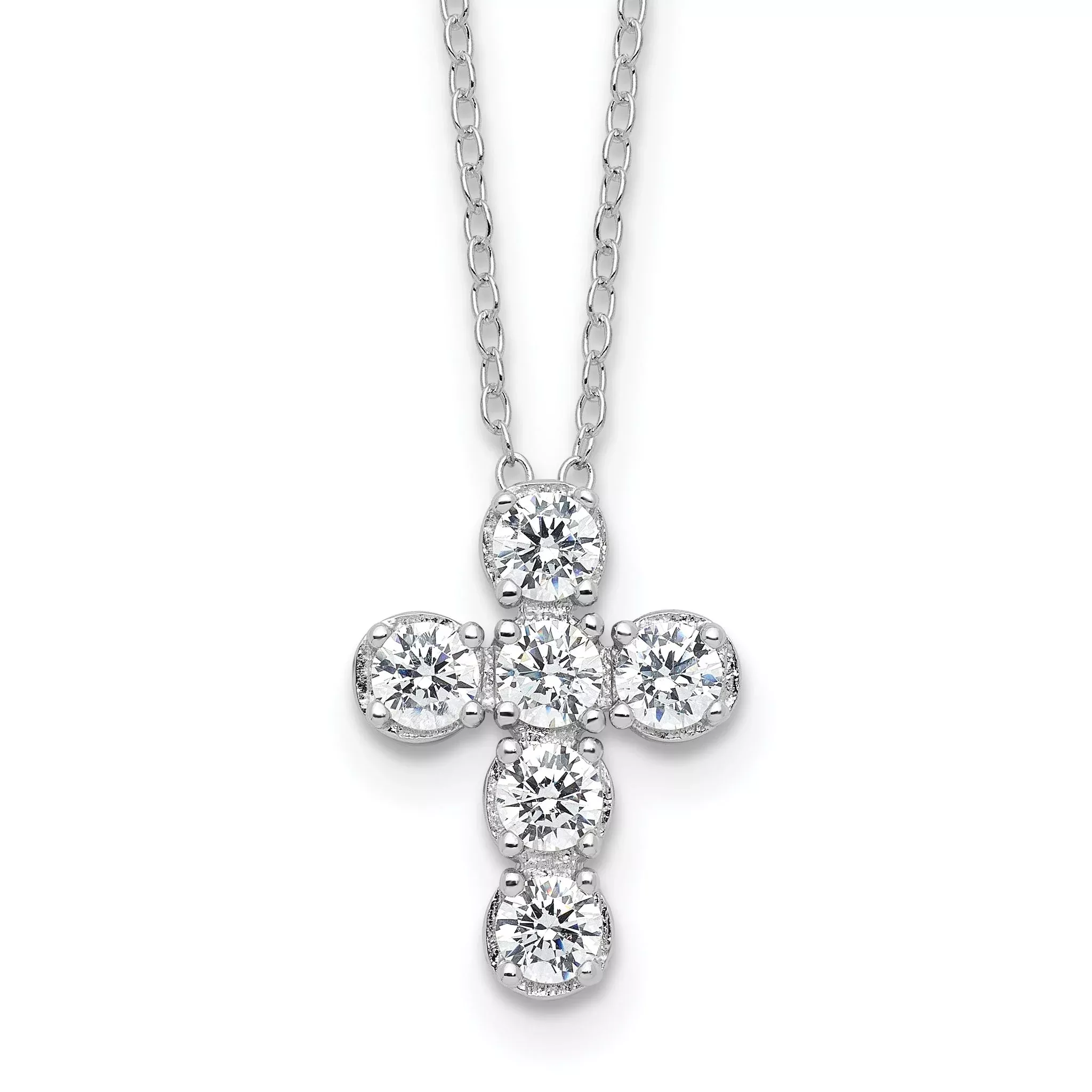 Sterling Silver Rhodium-plated CZ Cross 16in With 2in ext Necklace