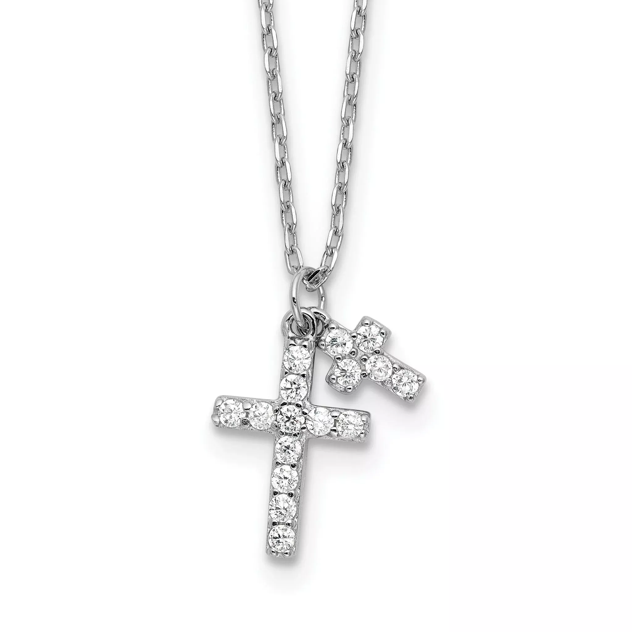 Sterling Silver Rhodium-plated CZ Crosses 16in With 2in ext. Necklace