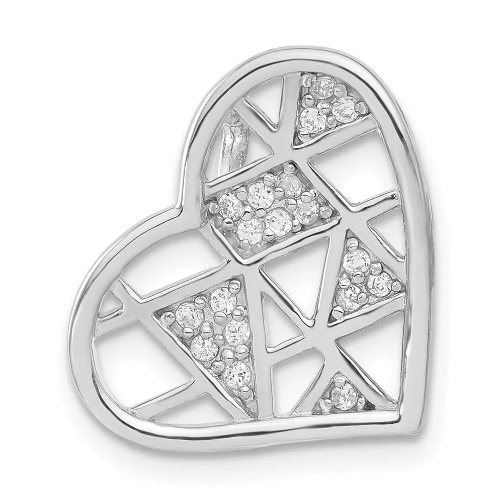 Sterling Silver Rhodium-Plated Cz Heart Slide