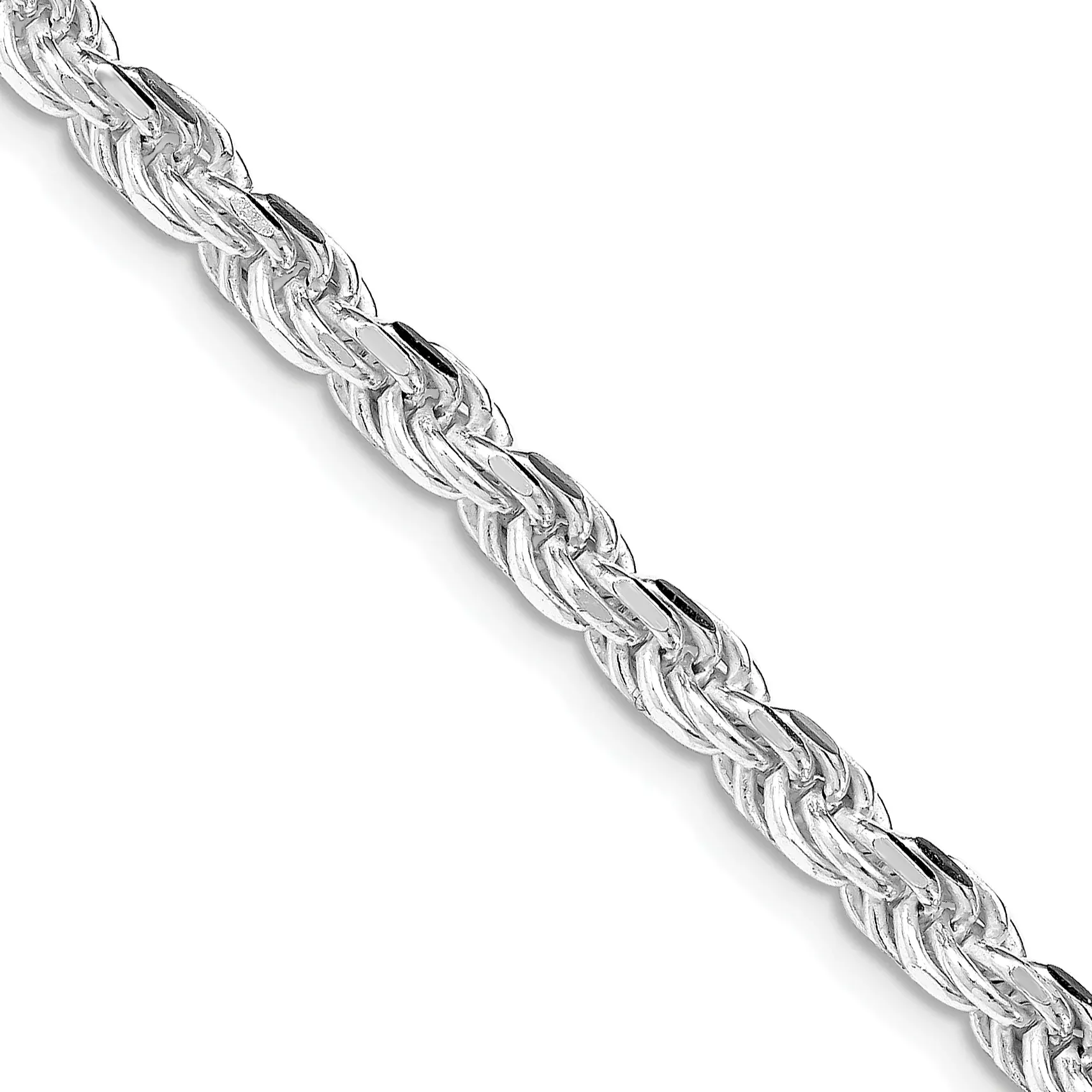 Sterling Silver Rhodium-Plated Diamond-Cut Rope Chain Necklace 4.25mm