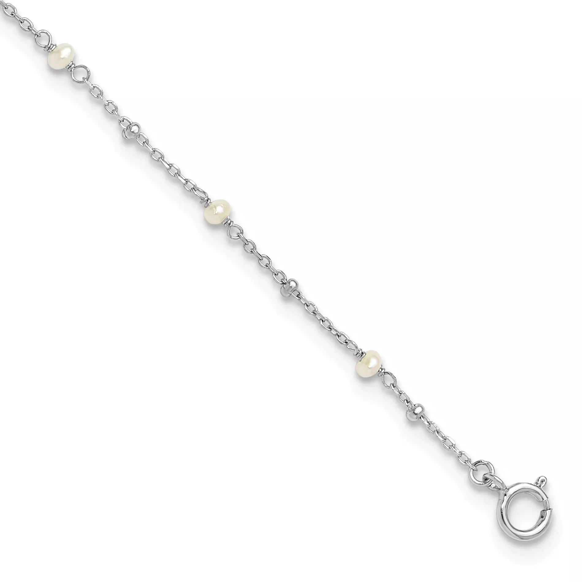 Sterling Silver Rhodium-Rhodium-Plated 3mm FWC Pearl 9in Plus 1in ext Anklet