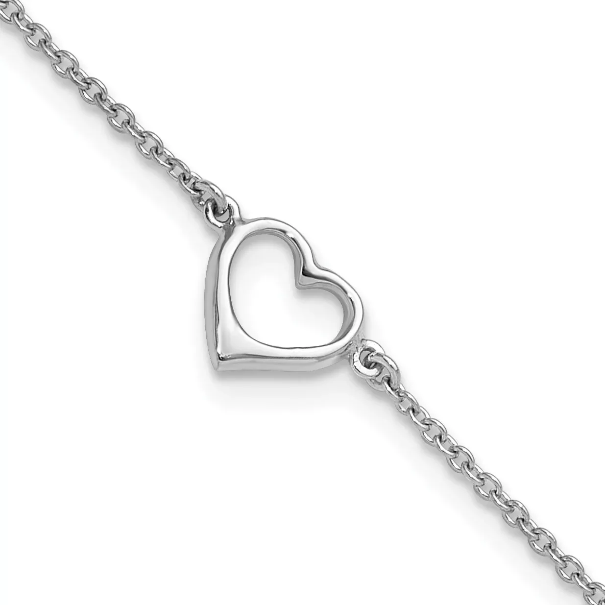 Sterling Silver Rhodium-Rhodium-Plated Open Heart 10in Anklet