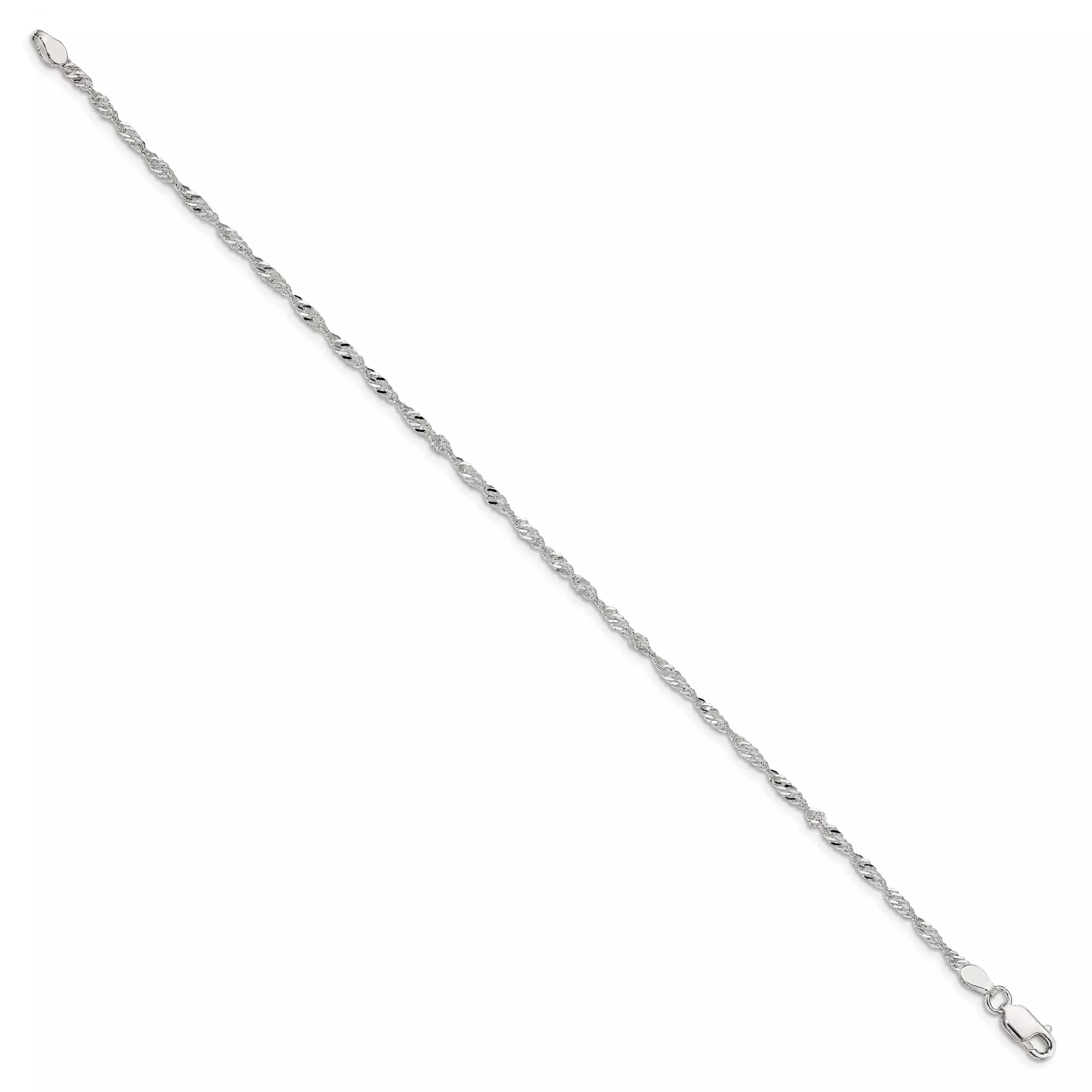 Sterling Silver Singapore Chain Anklet, 2 mm