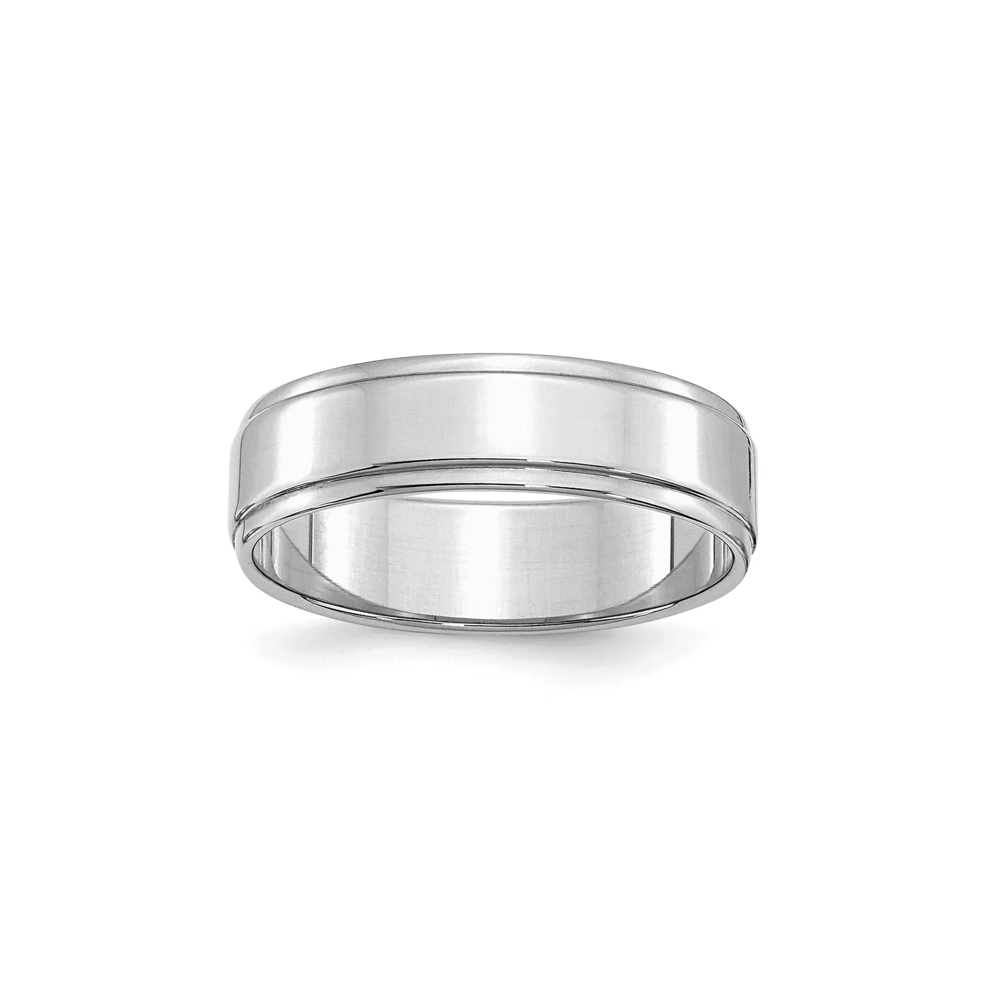 Sterling Silver Solid 6mm Flat Step Edge Wedding Band Rhodium Plated No Stone