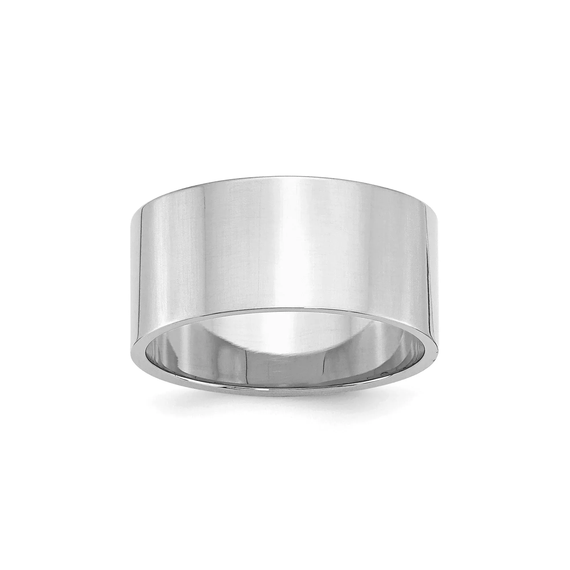 Sterling Silver Solid Flat Wedding Band 10mm Rhodium Plated No Stone
