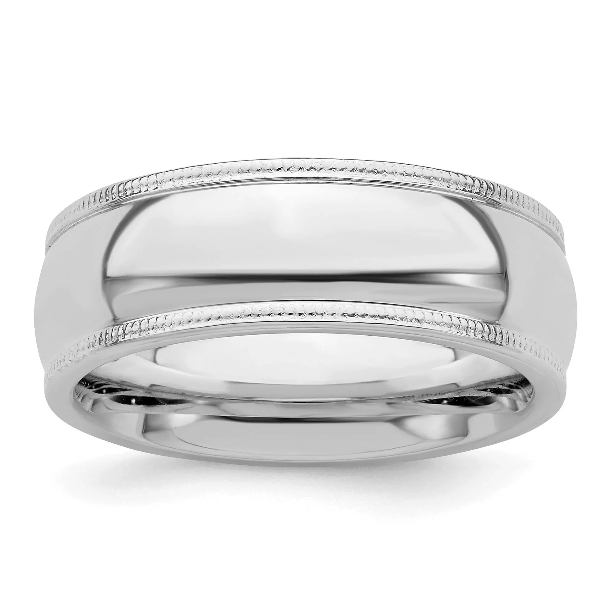 Sterling Silver Solid Milgrain Wedding Band Comfort Fit Rhodium Plated 7mm