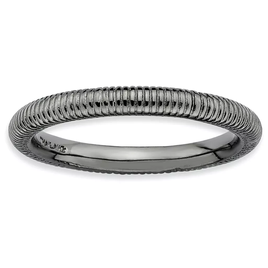 Sterling Silver Stackable Expressions Black-plated Textured Ring