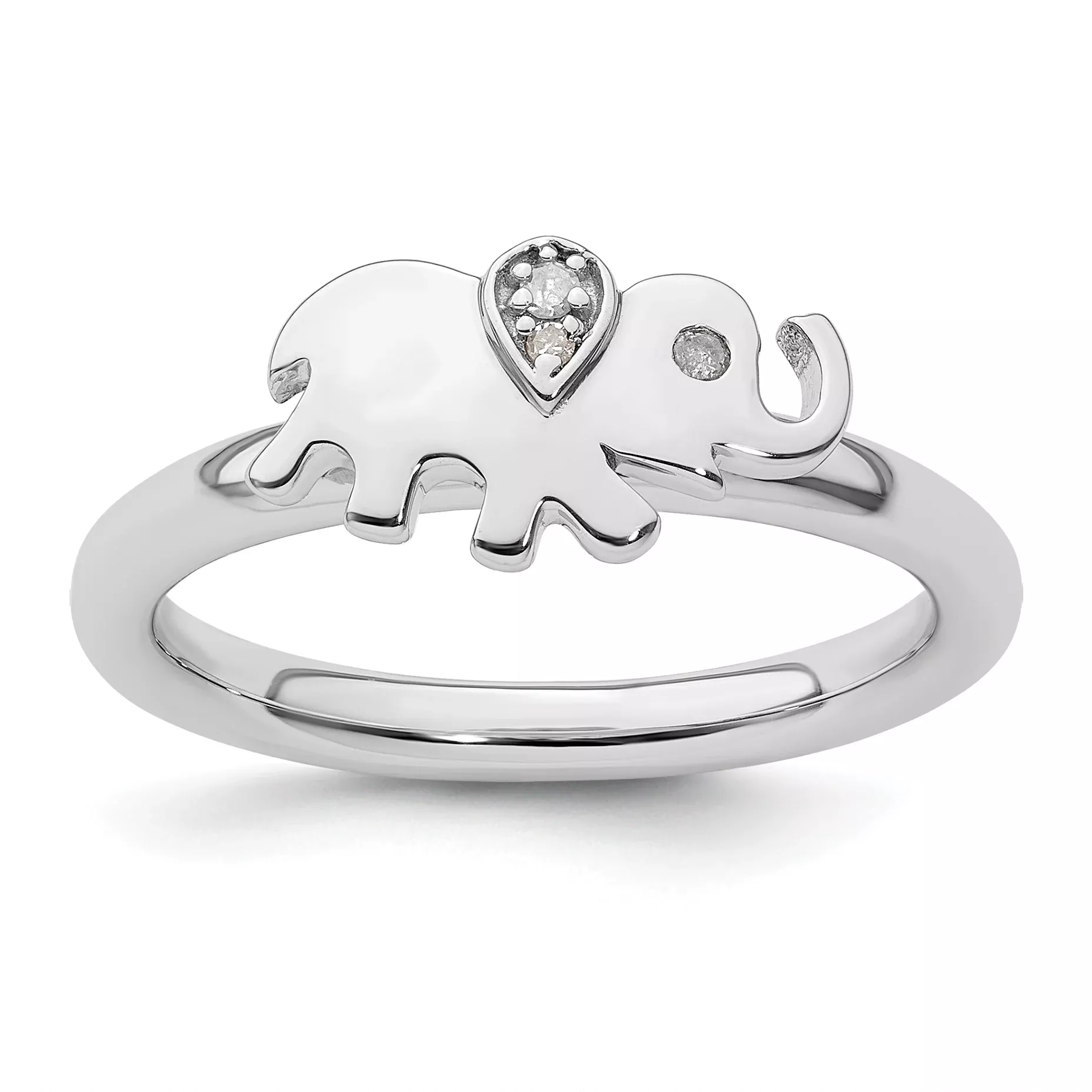 Sterling Silver Stackable Expressions Elephant Diamond Ring