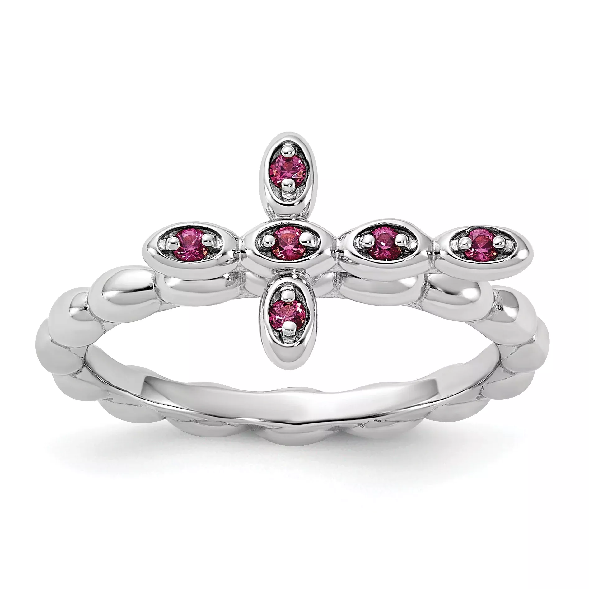 Sterling Silver Stackable Expressions Rhodium-plated Rhodolite Crossover Ring