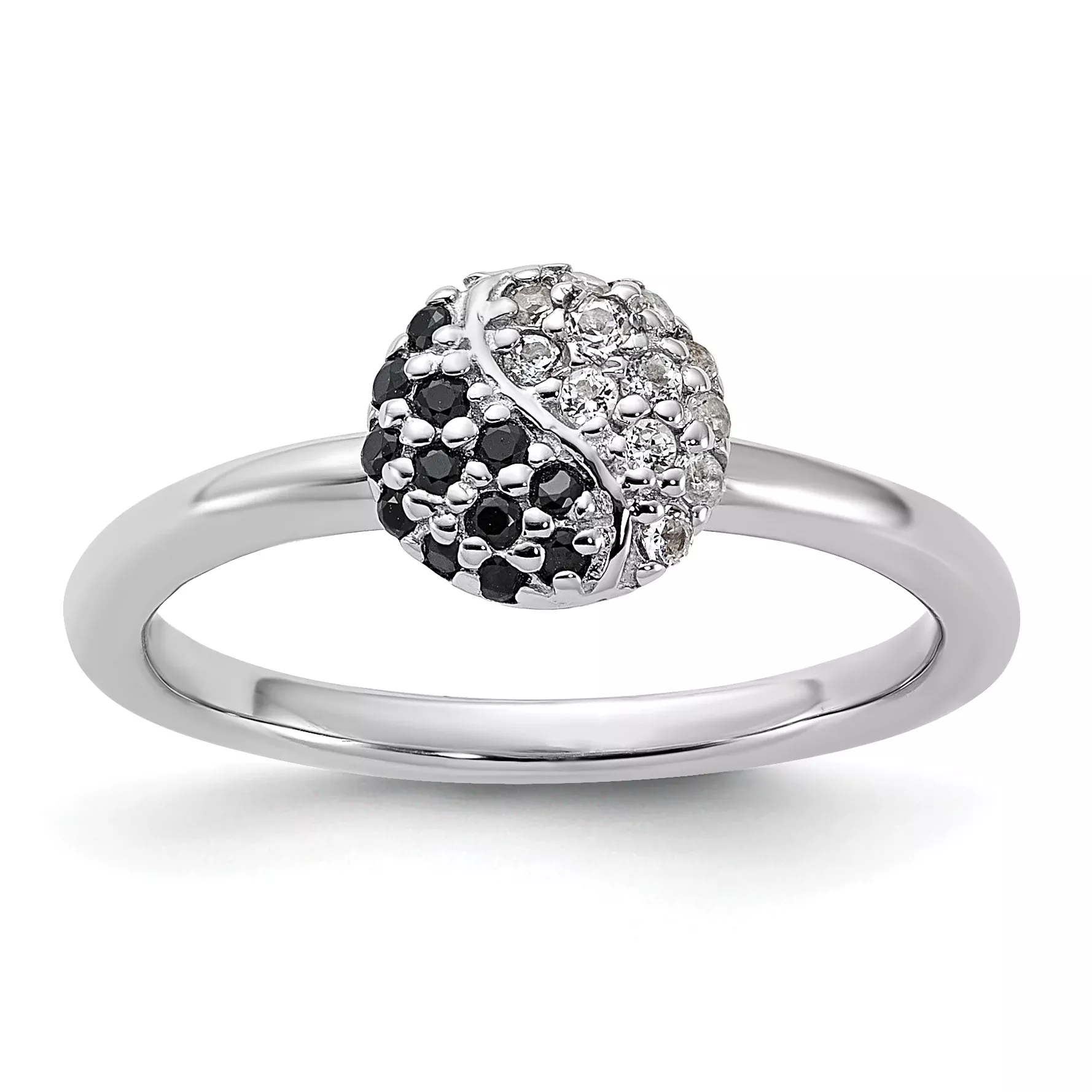 Sterling Silver Stackable Expressions Rhodium White Topaz Onyx Ring