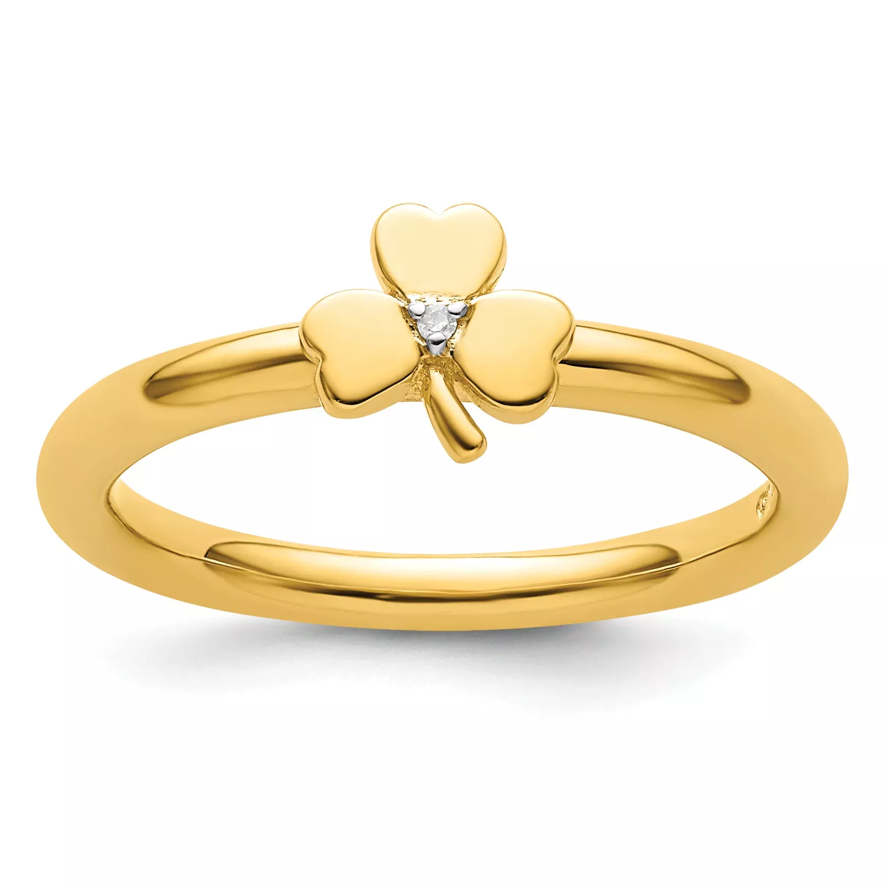 Sterling Silver Stackable Expressions Yellow-plated Dia. Clover Ring