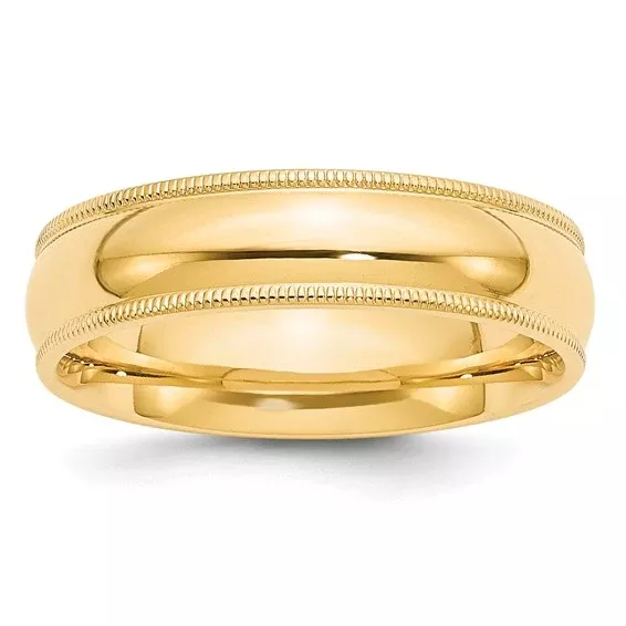 Timeless 14K Yellow Gold Milgrain Half-Round Comfort-Fit No Stone Wedding Band, 6mm
