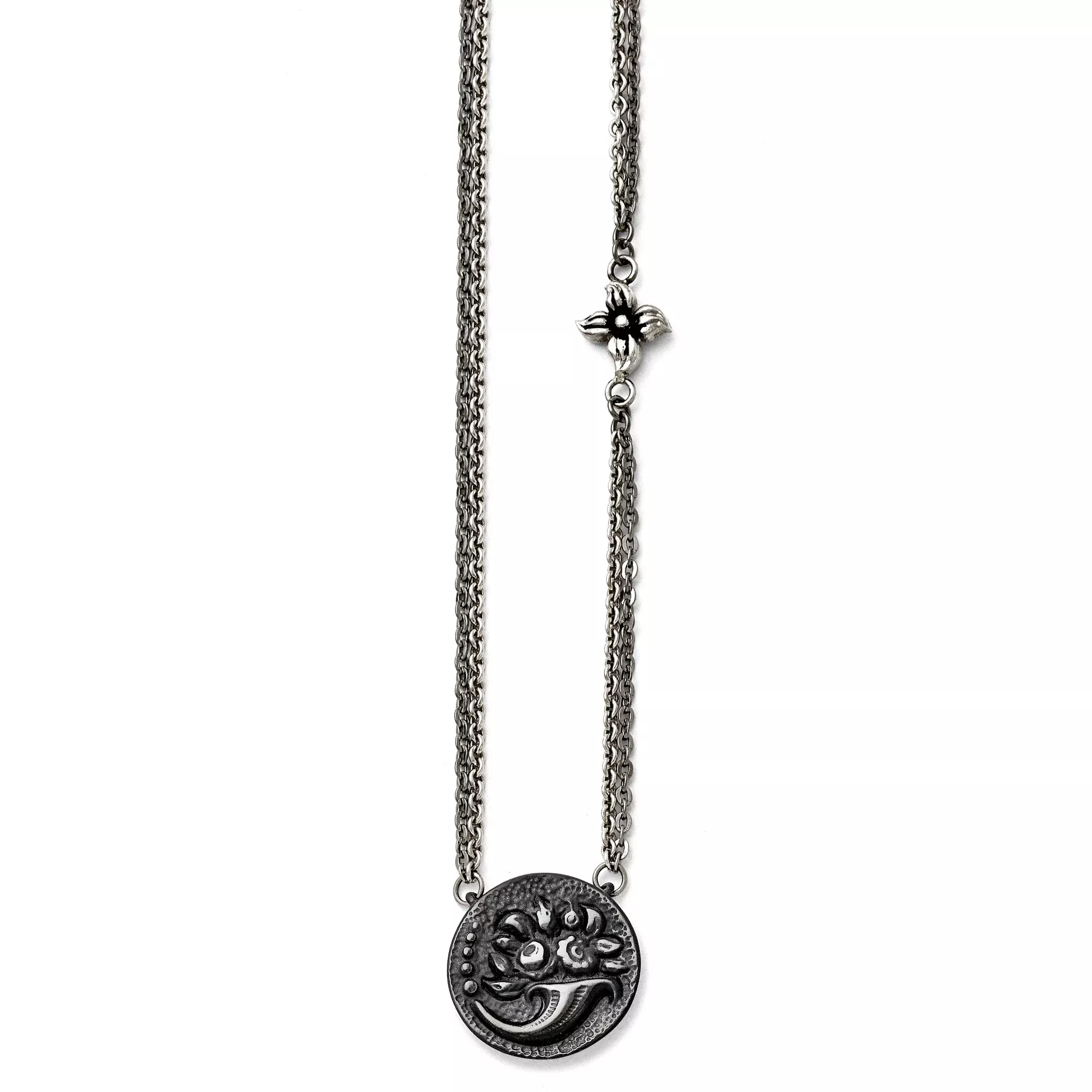 Titanium/Ster.Sil Black Ti Polished Etched Floral Necklace