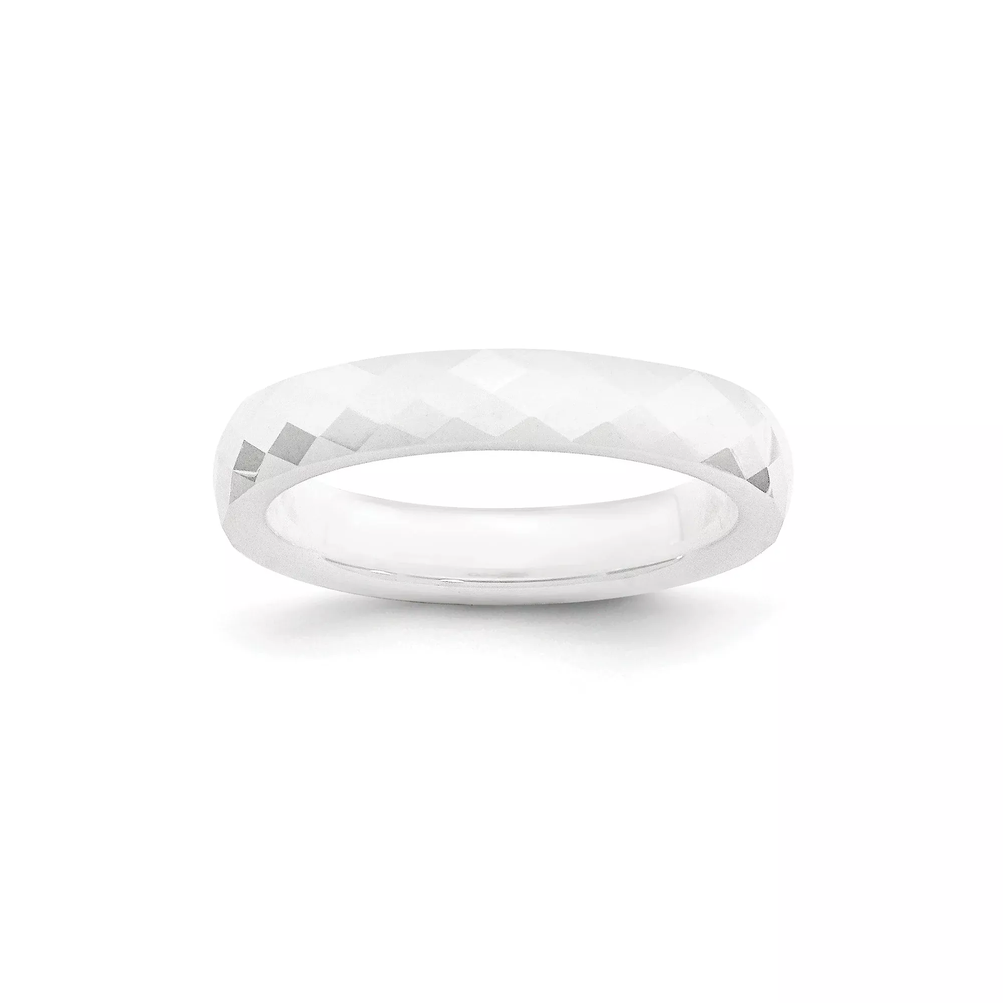 White Ceramic Men's Wedding Band 4mm Polished Faceted Ring
