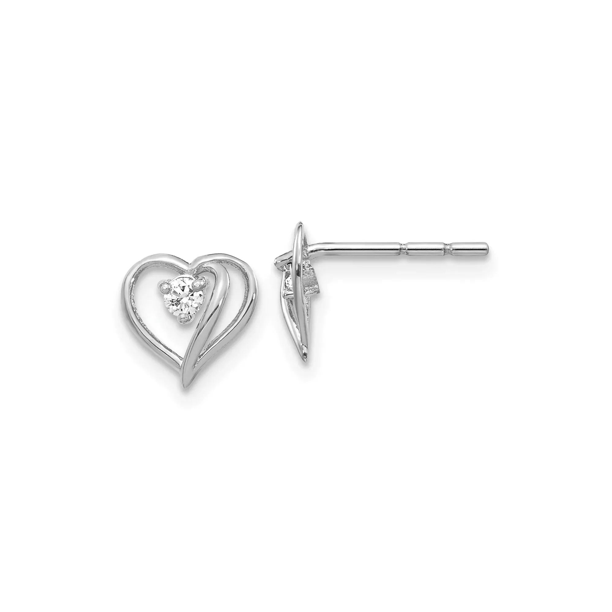 White Gold Heart Shaped Stud Earrings with Diamonds Center