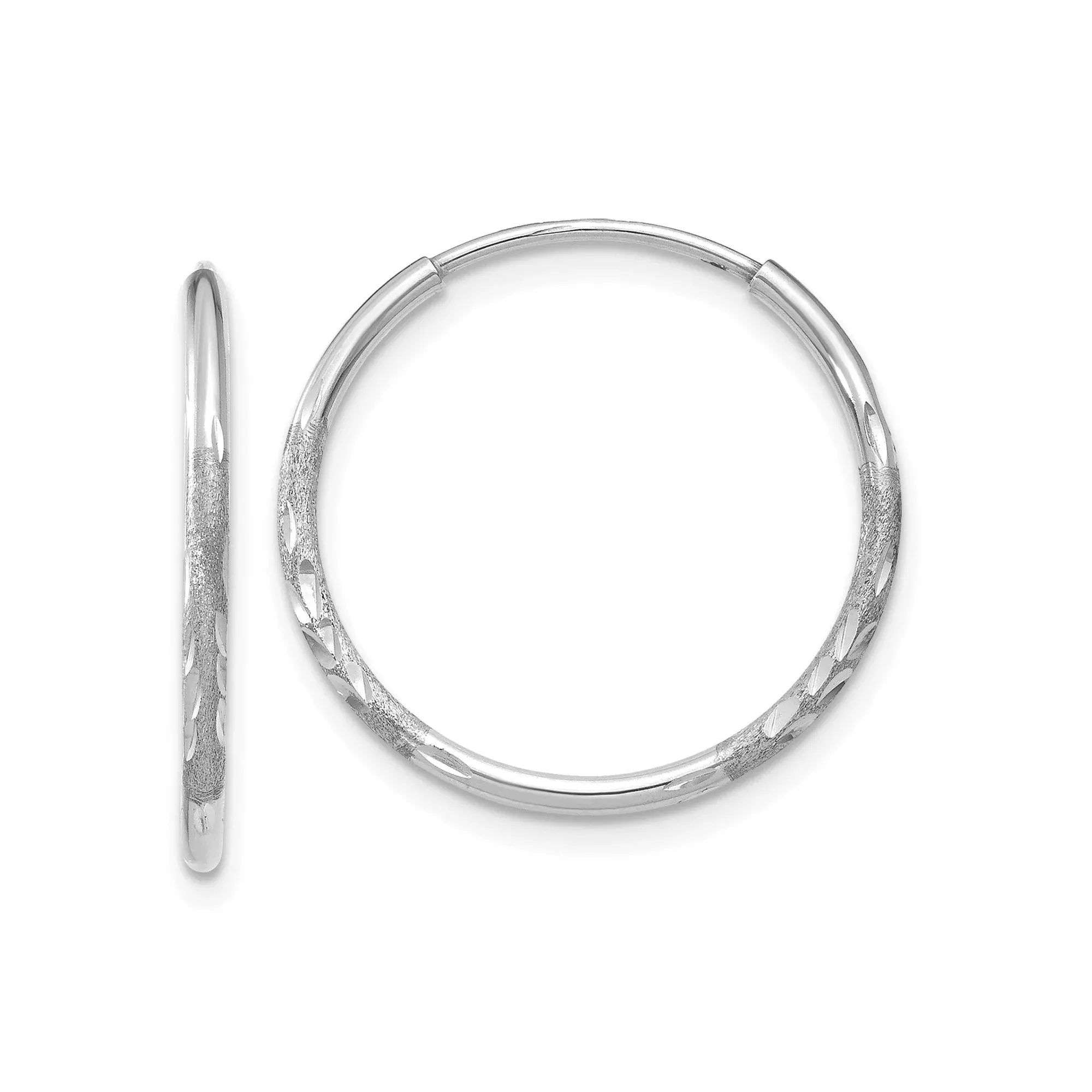 White Gold Hoop Earrings, Diamond Cut Textured Large Lightweight Hoops for Women