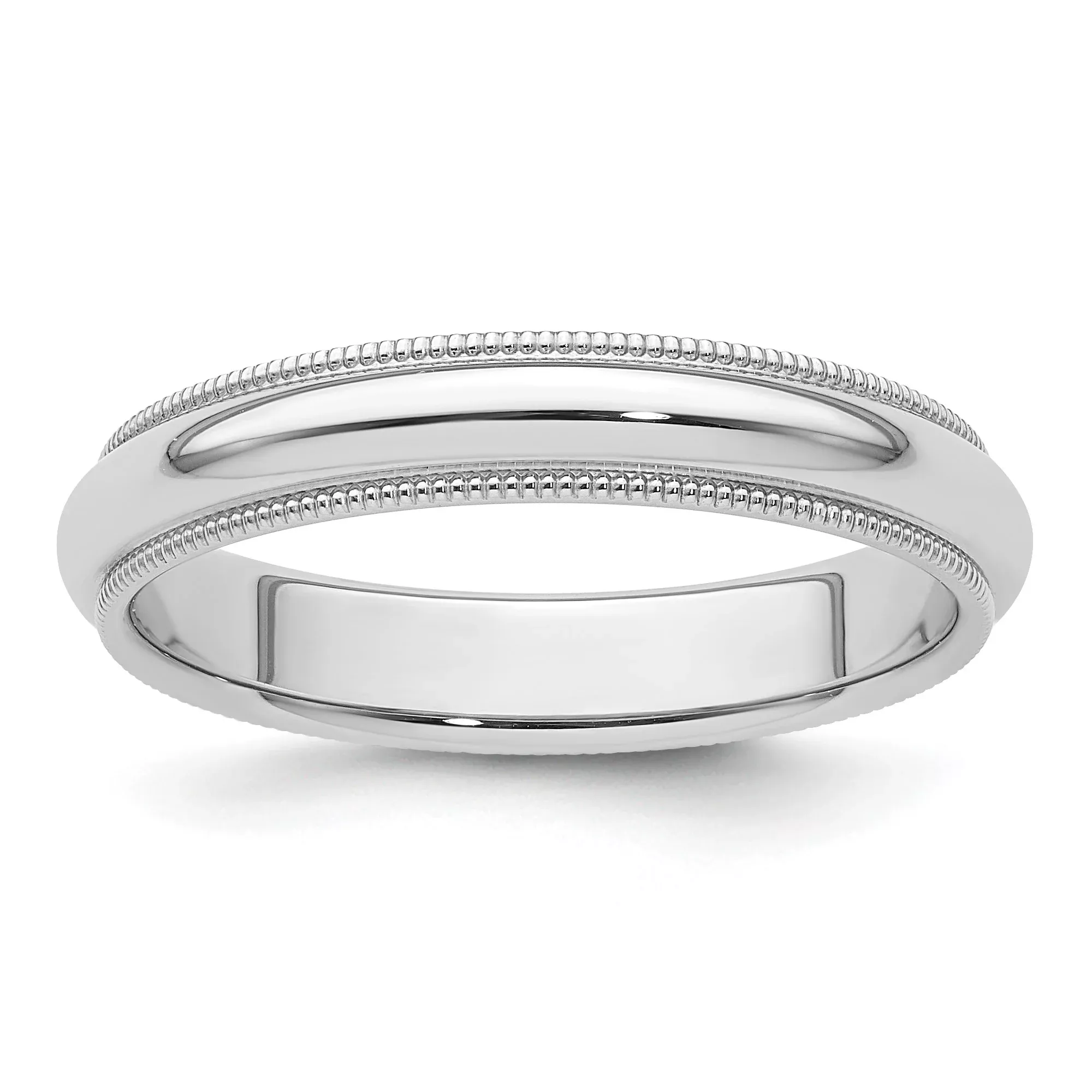 White Gold Milgrain Comfort-Fit Wedding Band, 4mm Solid Ring