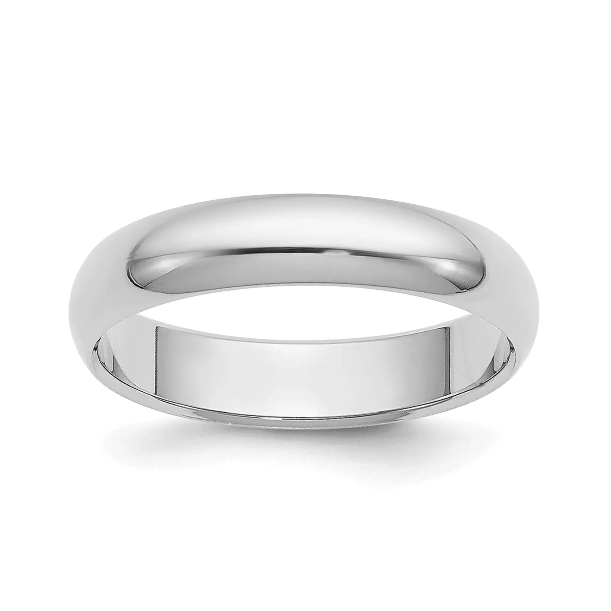 White Gold Wedding Band With Platinum Finish Domed Polished 4mm