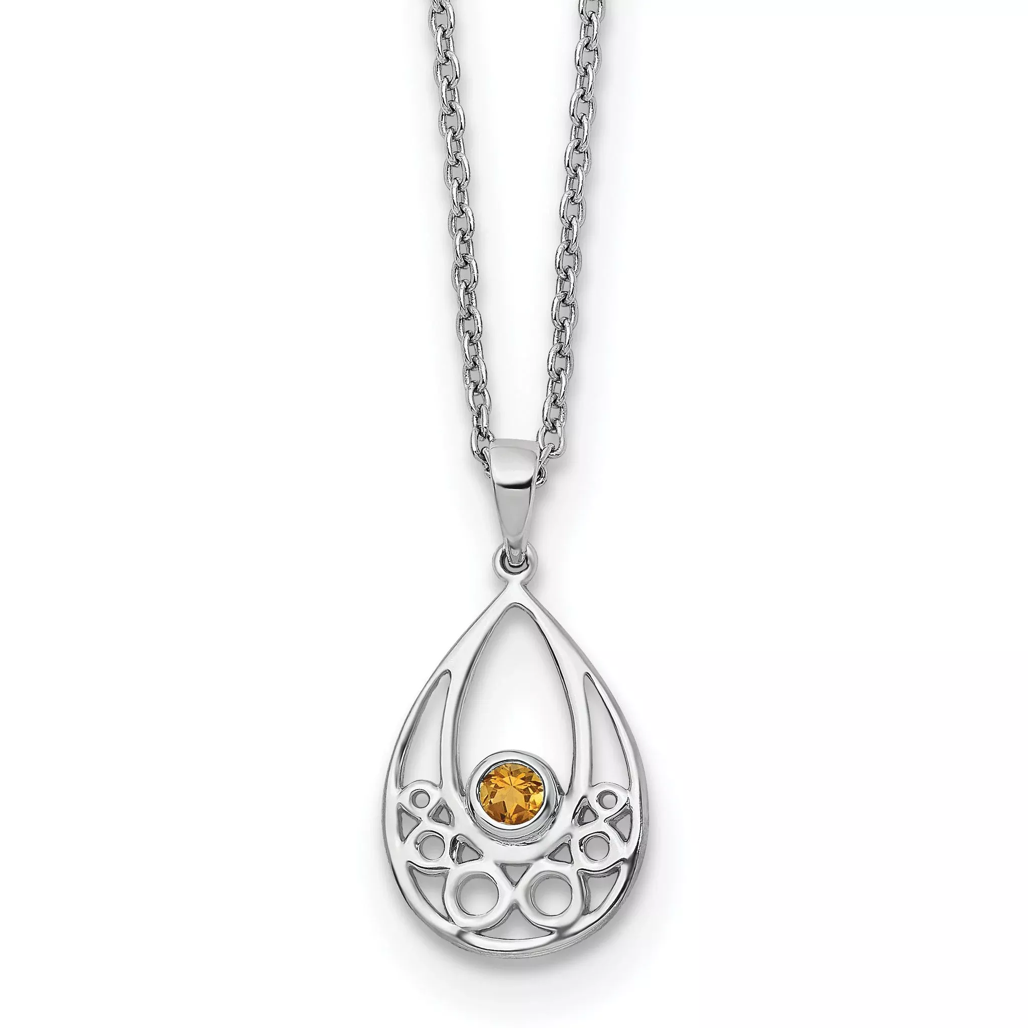 White Ice Sterling Silver Rhodium-Rhodium-Plated 18 inch Citrine Necklace with 2 inch Extender