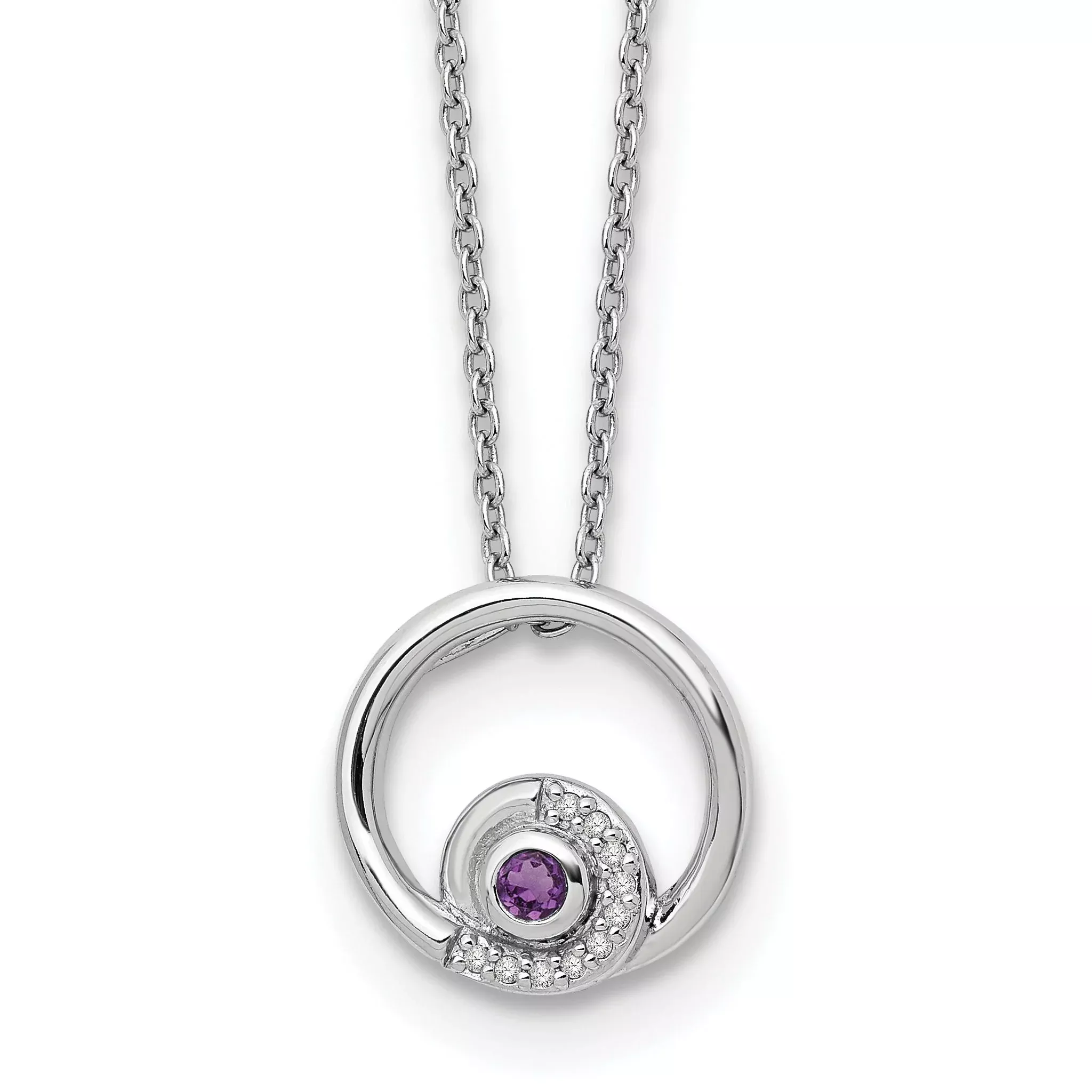 White Ice Sterling Silver Rhodium-Rhodium-Plated 18 inch Diamond and Amethyst Necklace with a 2 inch Extender