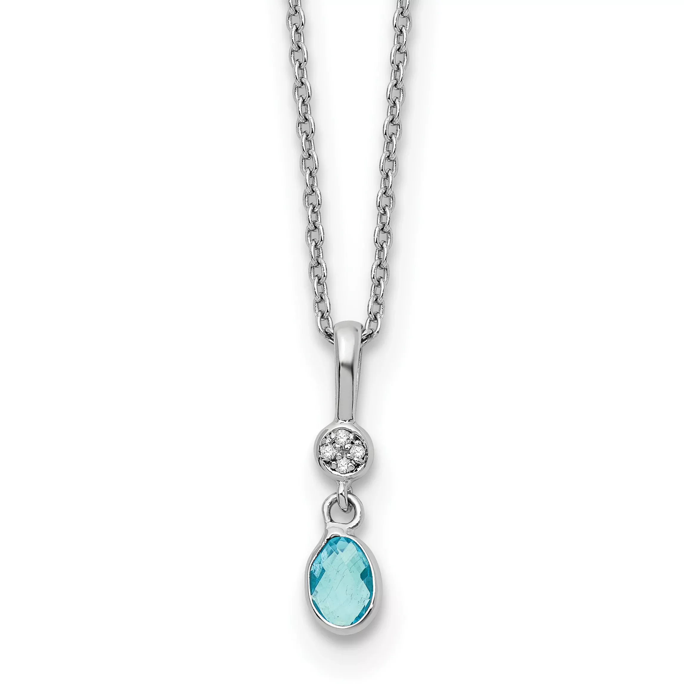 White Ice Sterling Silver Rhodium-Rhodium-Plated 18 inch Diamond and Blue TopazNecklace with 2 inch Extender