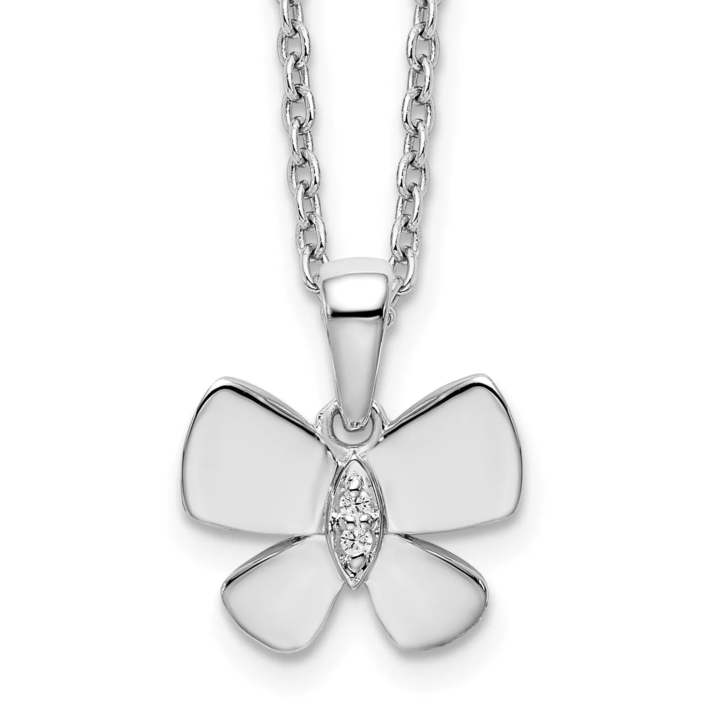 White Ice Sterling Silver Rhodium-Rhodium-Plated 18 Inch Diamond Butterfly Necklace with 2 Inch Extender