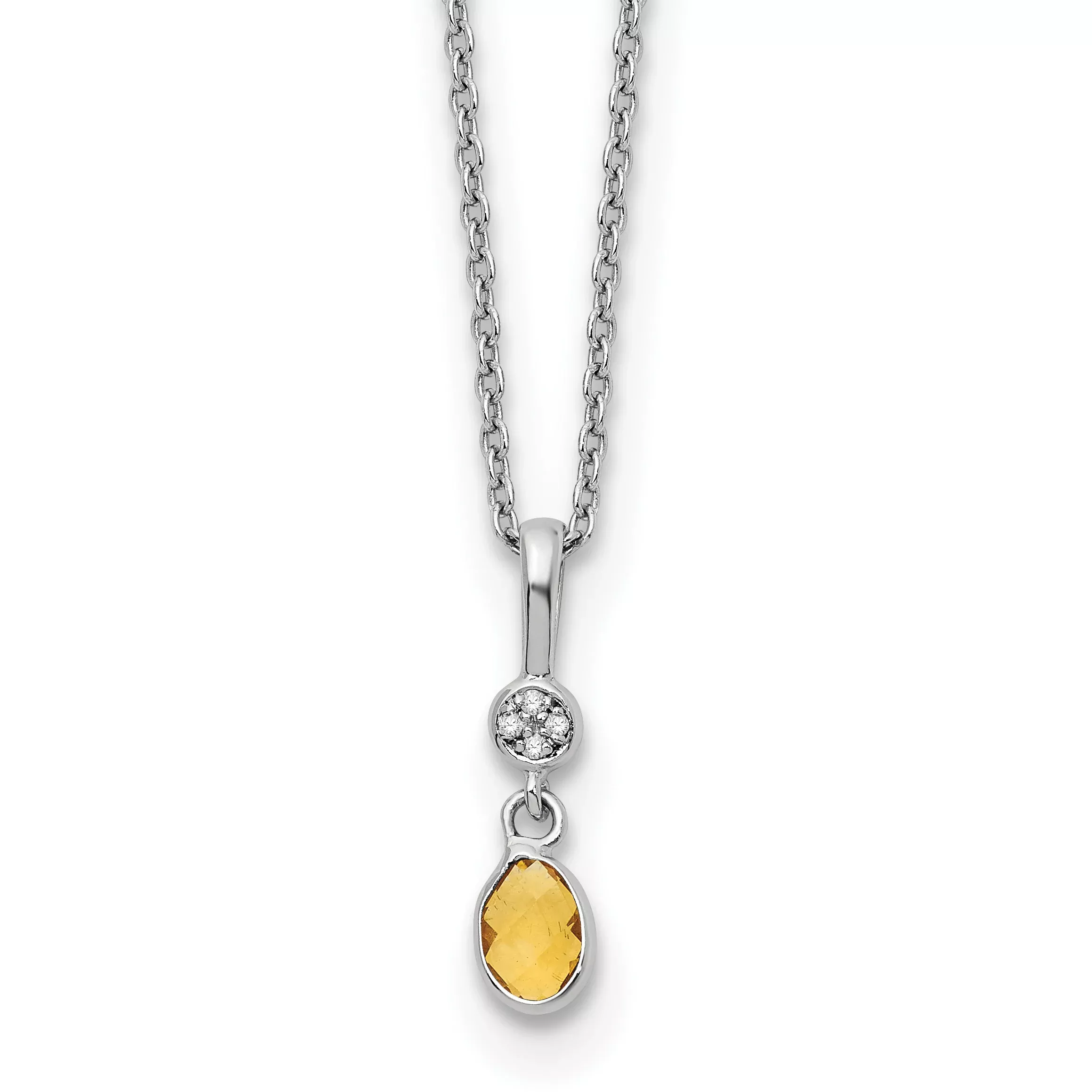 White Ice Sterling Silver Rhodium-Rhodium-Plated 18 inch Diamond and Citrine Necklace with 2 inch Extender