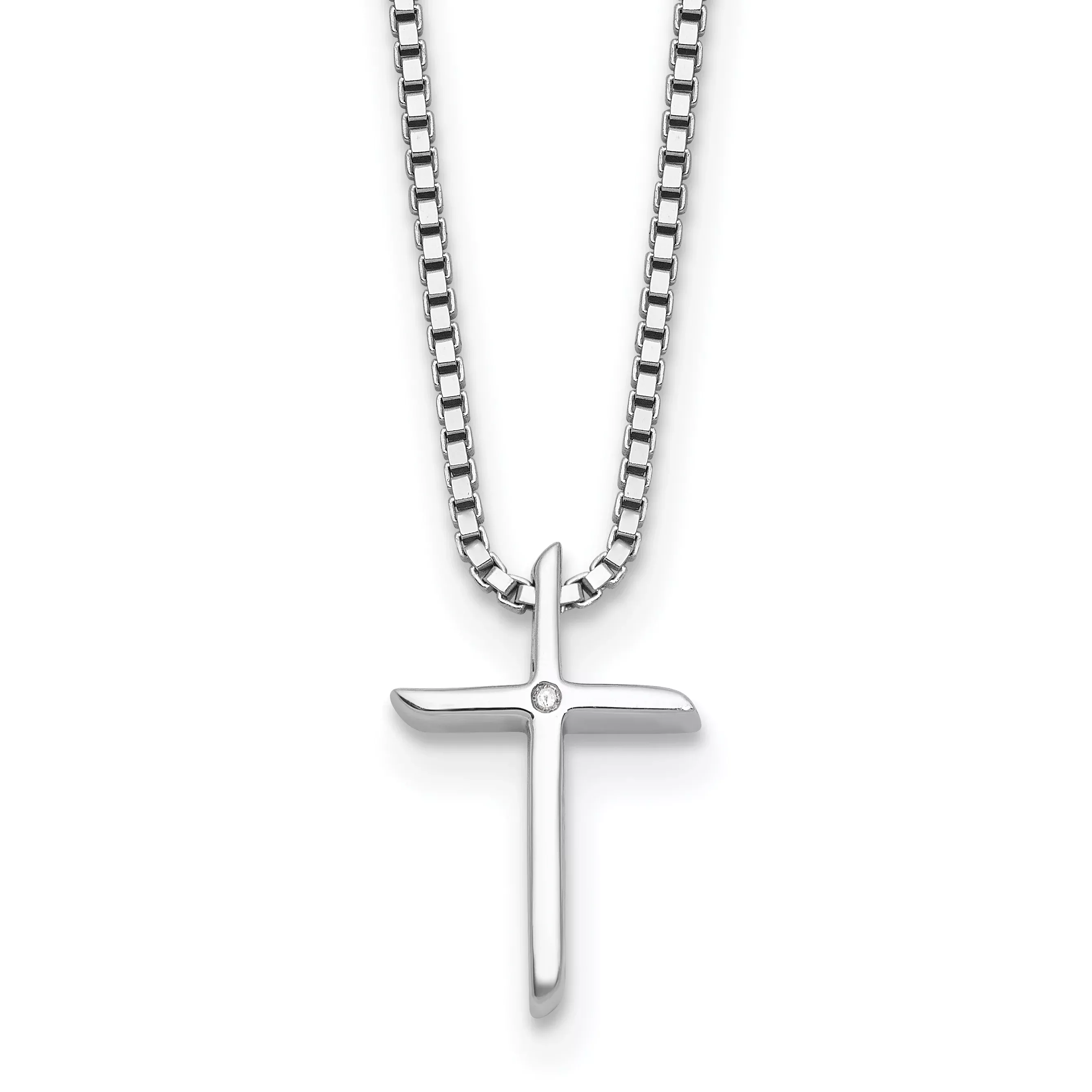 White Ice Sterling Silver Rhodium-Rhodium-Plated 18 Inch Diamond Cross Necklace with 2 Inch Extender