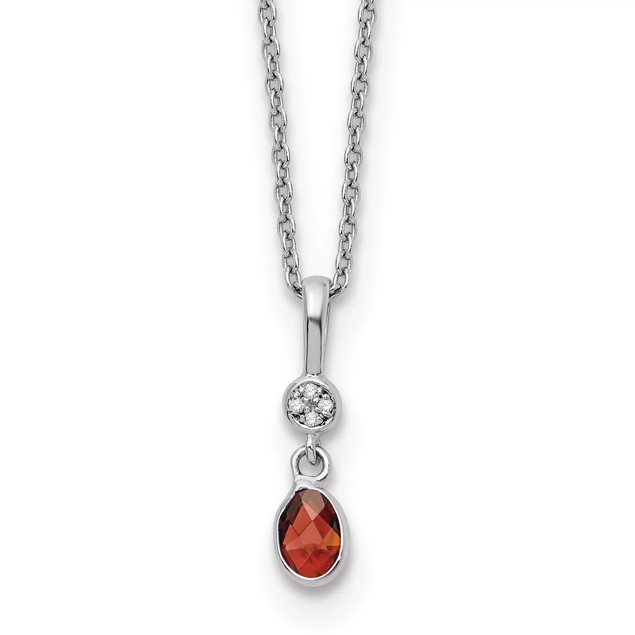 White Ice Sterling Silver Rhodium-Rhodium-Plated 18 inch Diamond and GarnetNecklace with 2 inch Extender