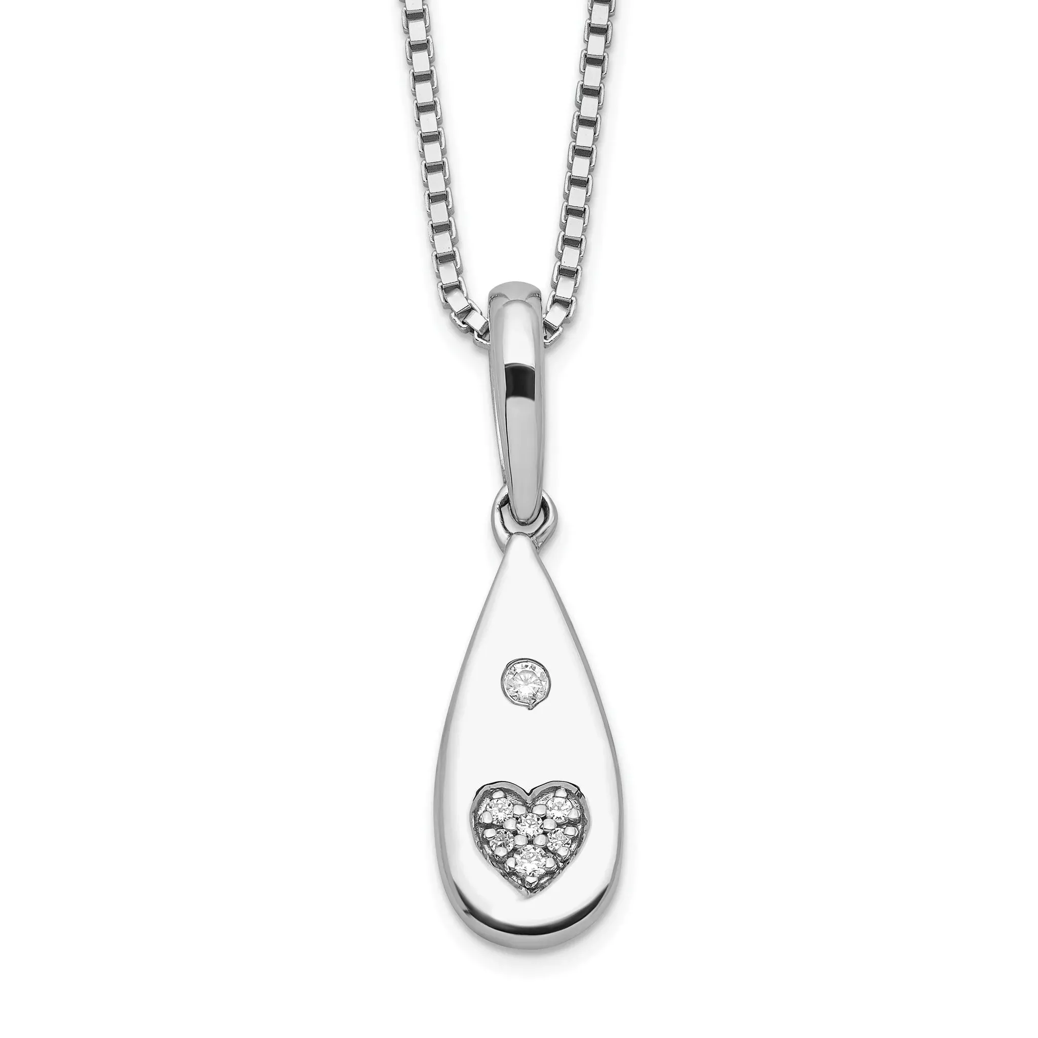 White Ice Sterling Silver Rhodium-Rhodium-Plated 18 Inch Diamond Heart Teardrop Necklace with 2 Inch Extender