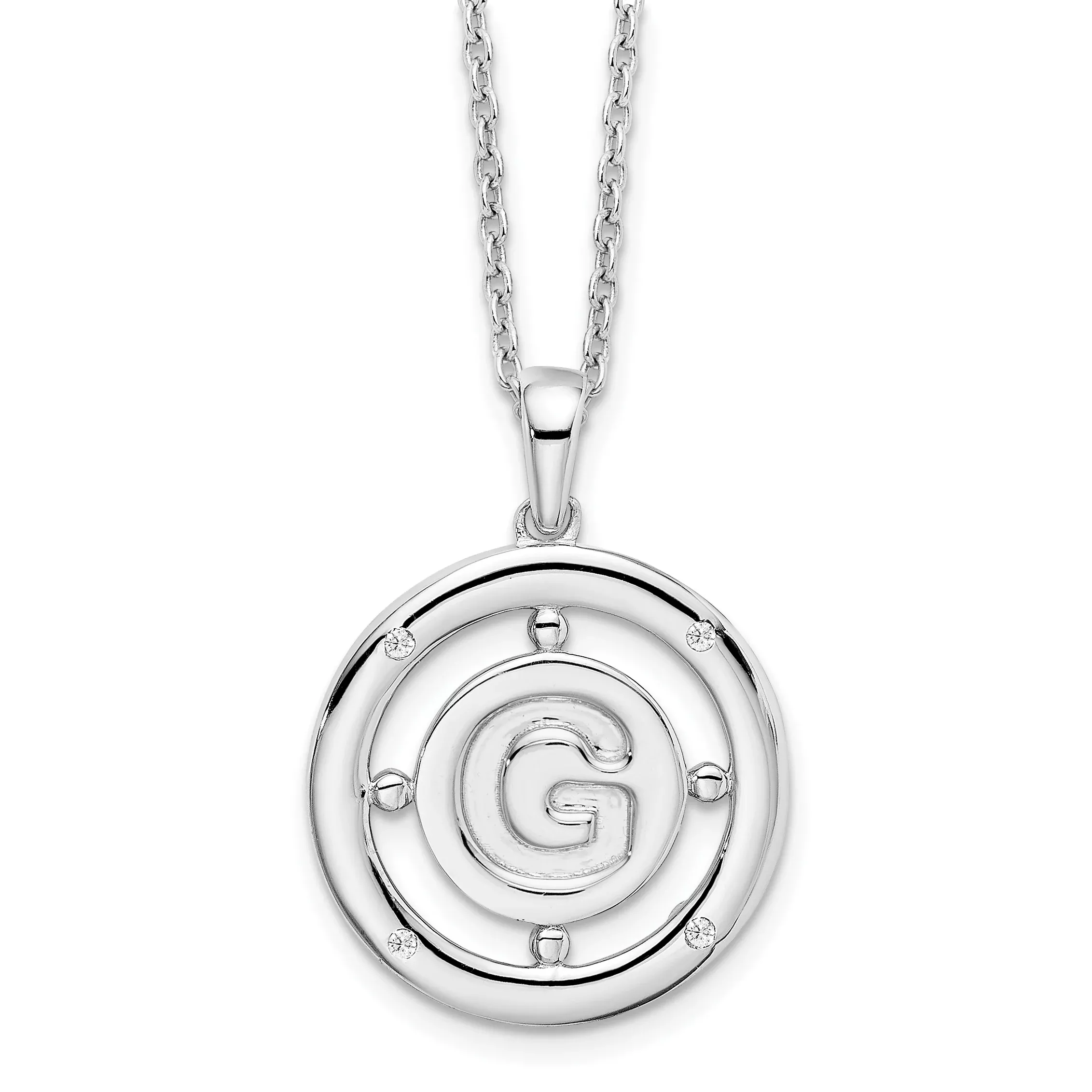 White Ice Sterling Silver Rhodium-Rhodium-Plated 18 Inch Diamond Letter G Initial Necklace with 2 Inch Extender