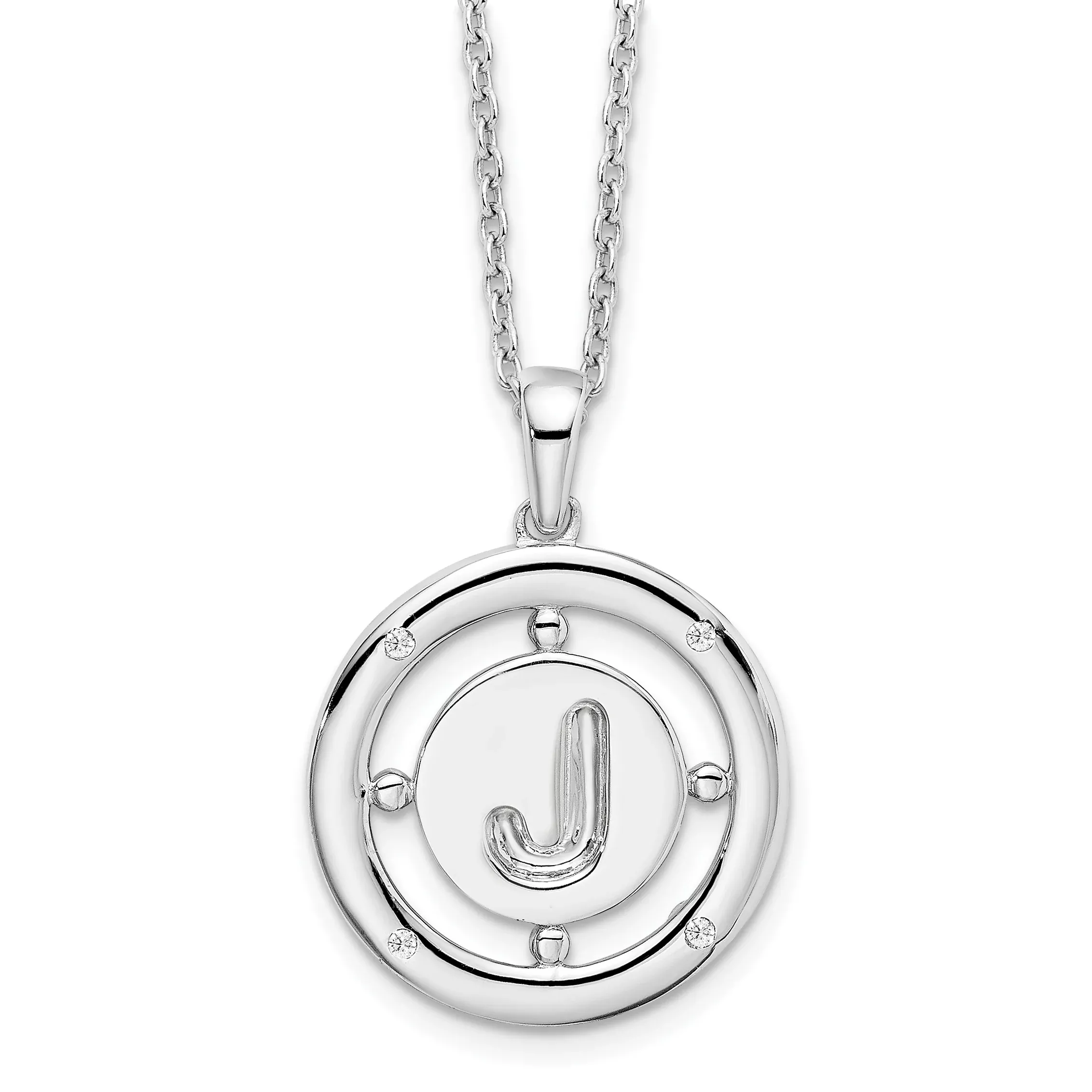 White Ice Sterling Silver Rhodium-Rhodium-Plated 18 Inch Diamond Letter J Initial Necklace with 2 Inch Extender