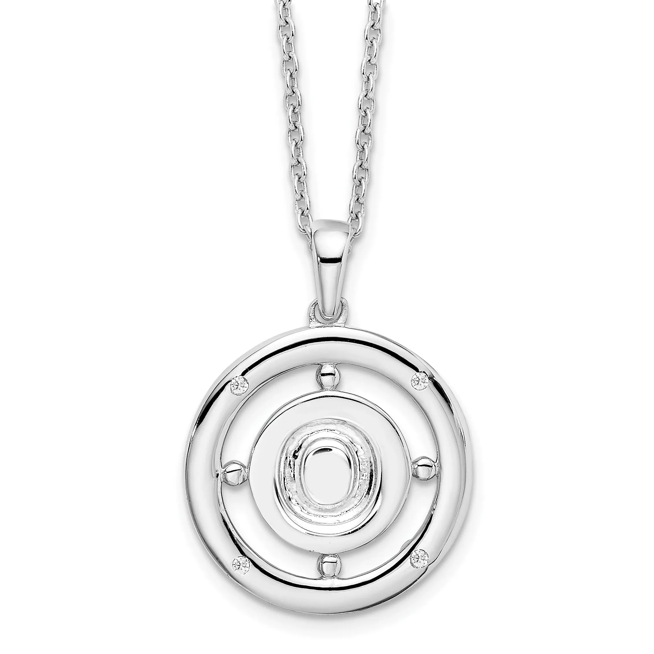 White Ice Sterling Silver Rhodium-Rhodium-Plated 18 Inch Diamond Letter O Initial Necklace with 2 Inch Extender