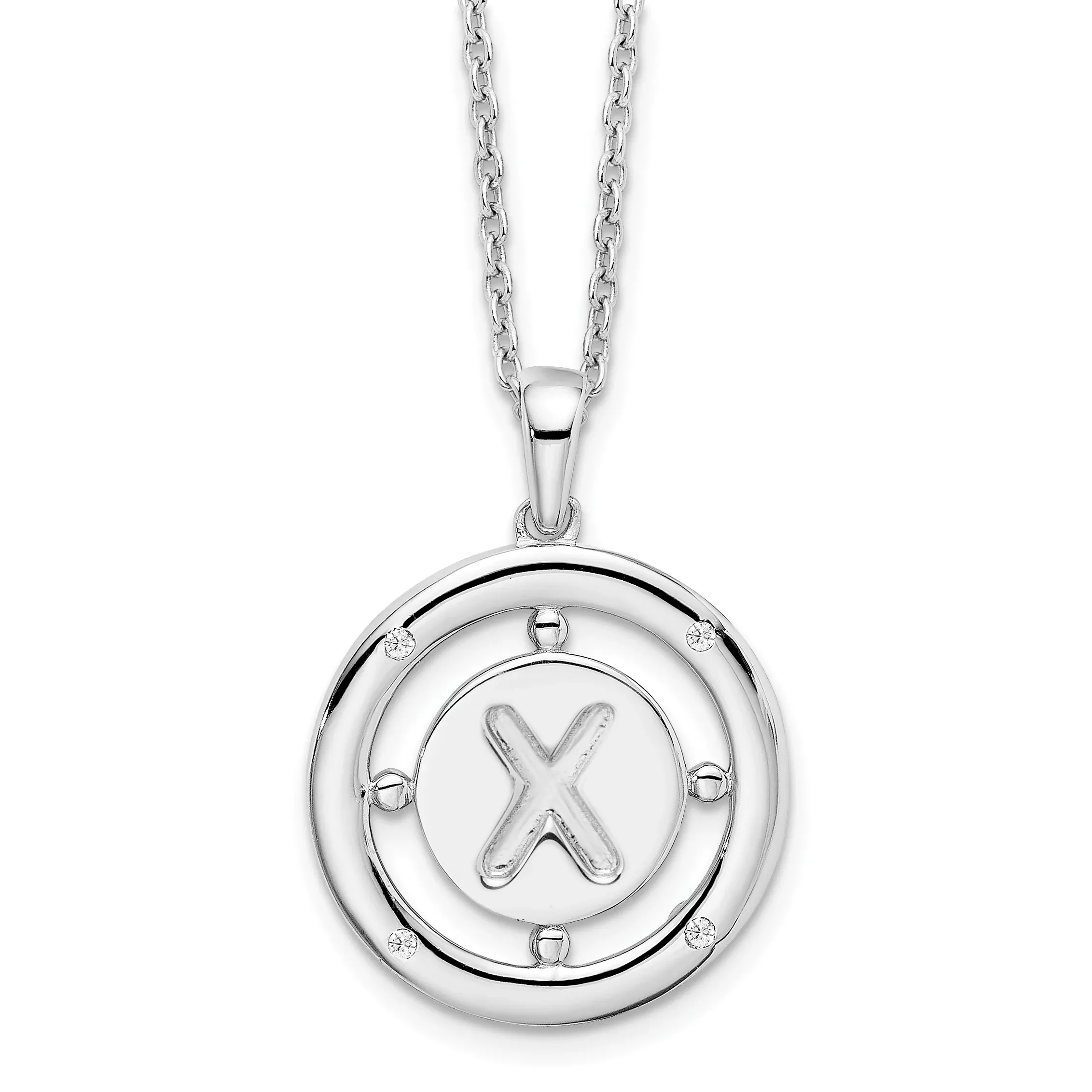 White Ice Sterling Silver Rhodium-Rhodium-Plated 18 Inch Diamond Letter X Initial Necklace with 2 Inch Extender