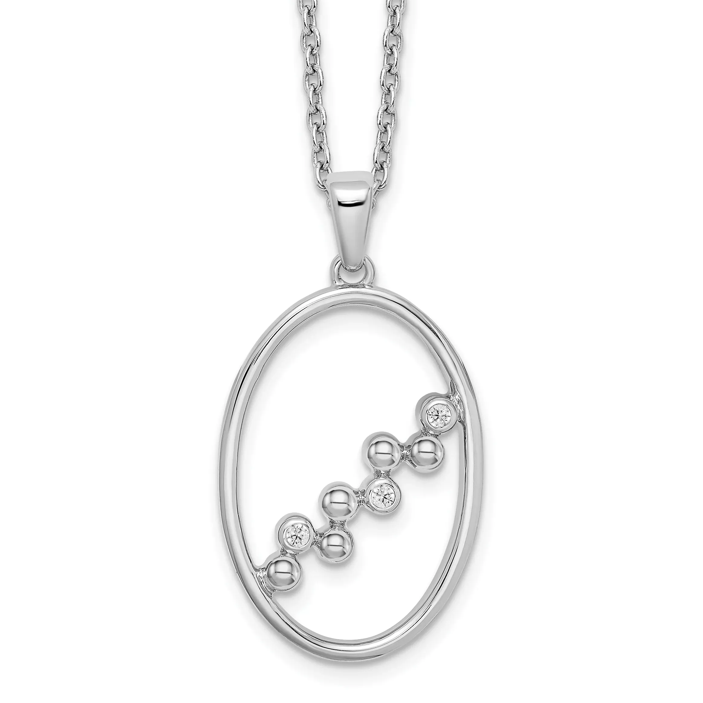 White Ice Sterling Silver Rhodium-Rhodium-Plated 18 Inch Diamond Open Oval Necklace with 2 Inch Extender