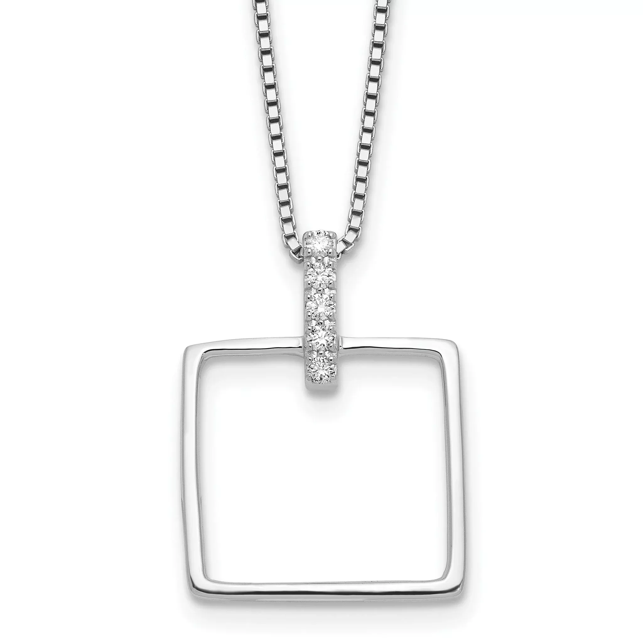 White Ice Sterling Silver Rhodium-Rhodium-Plated 18 inch Diamond Open Square Necklace plus 2 inch Extention