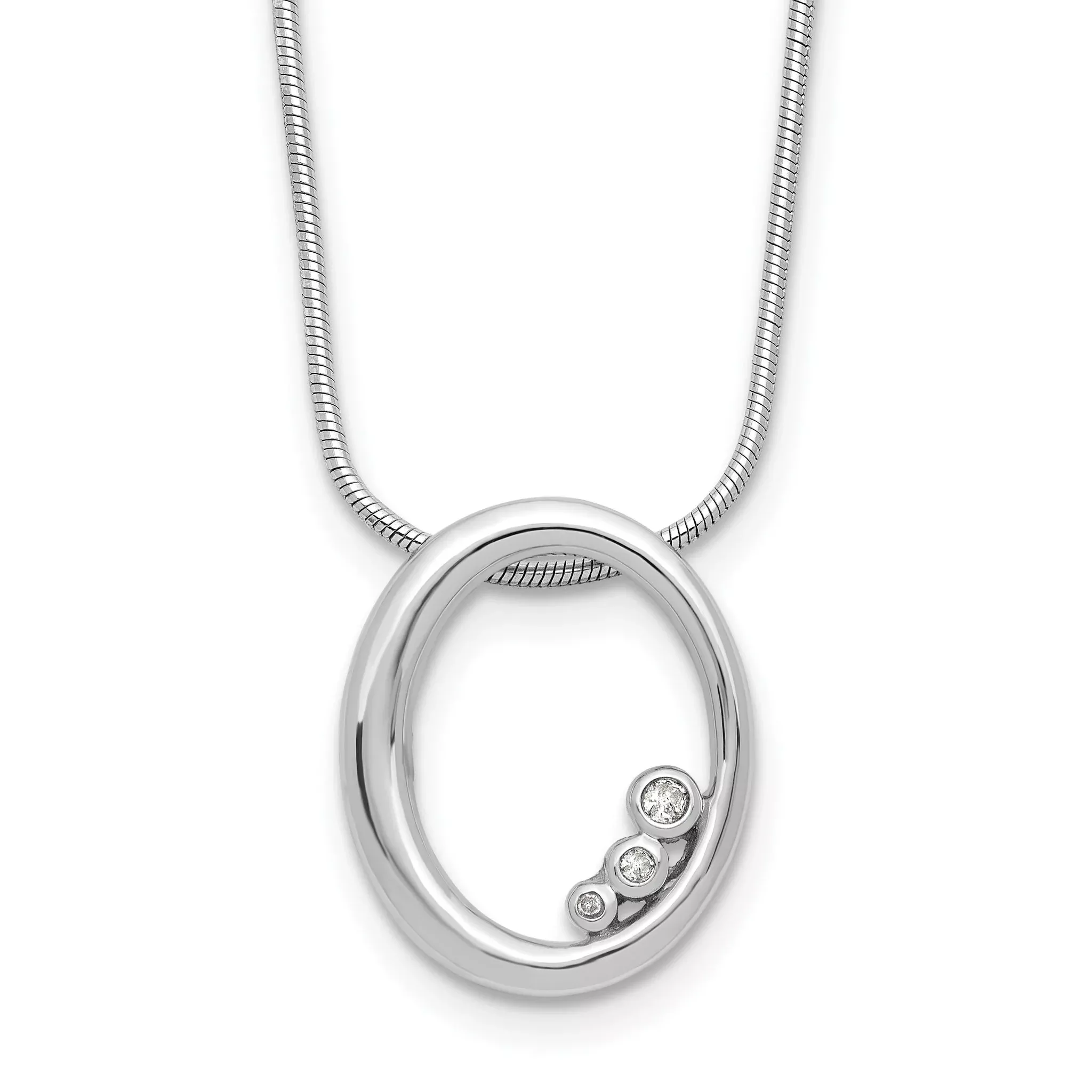 White Ice Sterling Silver Rhodium-Rhodium-Plated 18 inch Diamond Oval Necklace plus 2 in Extender