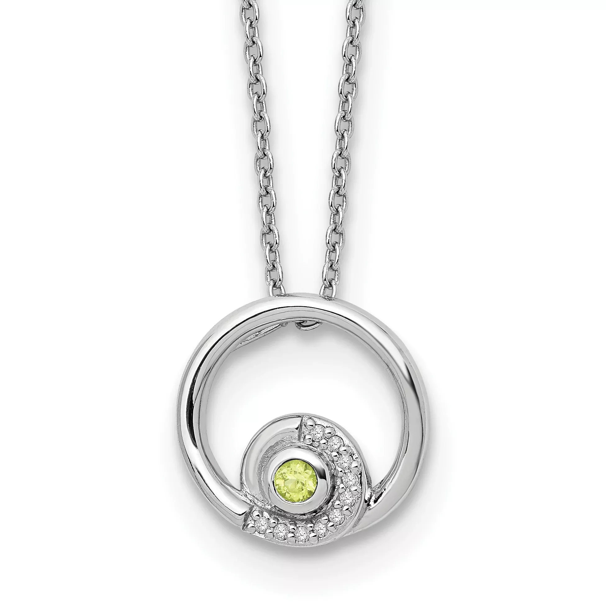 White Ice Sterling Silver Rhodium-Rhodium-Plated 18 inch Diamond and Peridot Necklace with 2 inch Extender