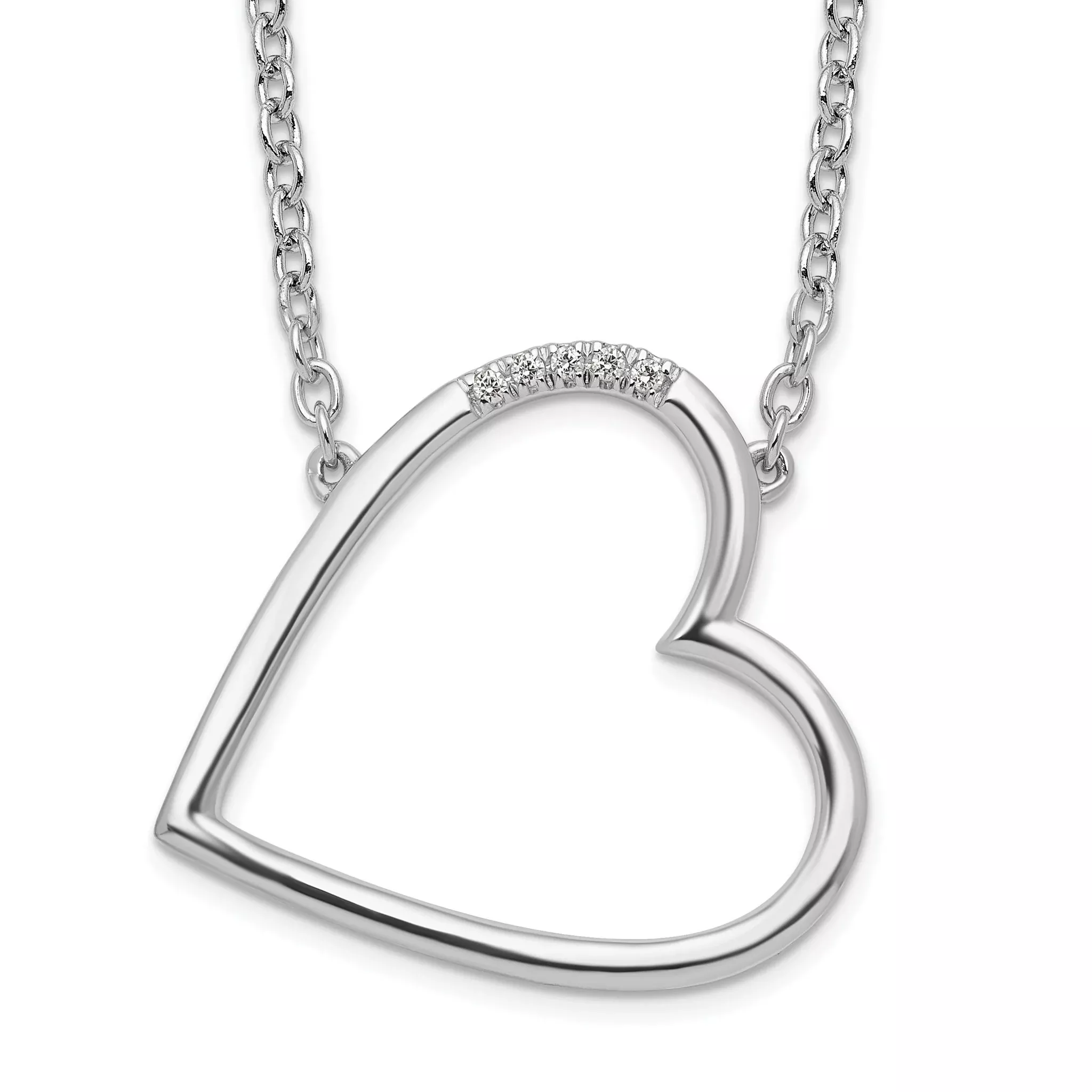 White Ice Sterling Silver Rhodium-Rhodium-Plated 18 Inch Diamond Sideways Open Heart Necklace