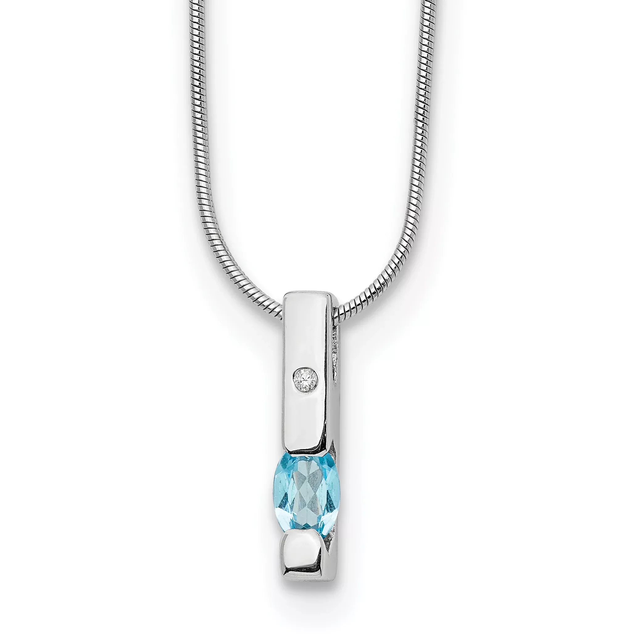 White Ice Sterling Silver Rhodium-Rhodium-Plated 18 inchDiamond and Blue Topaz Necklace with 2 inch Extender